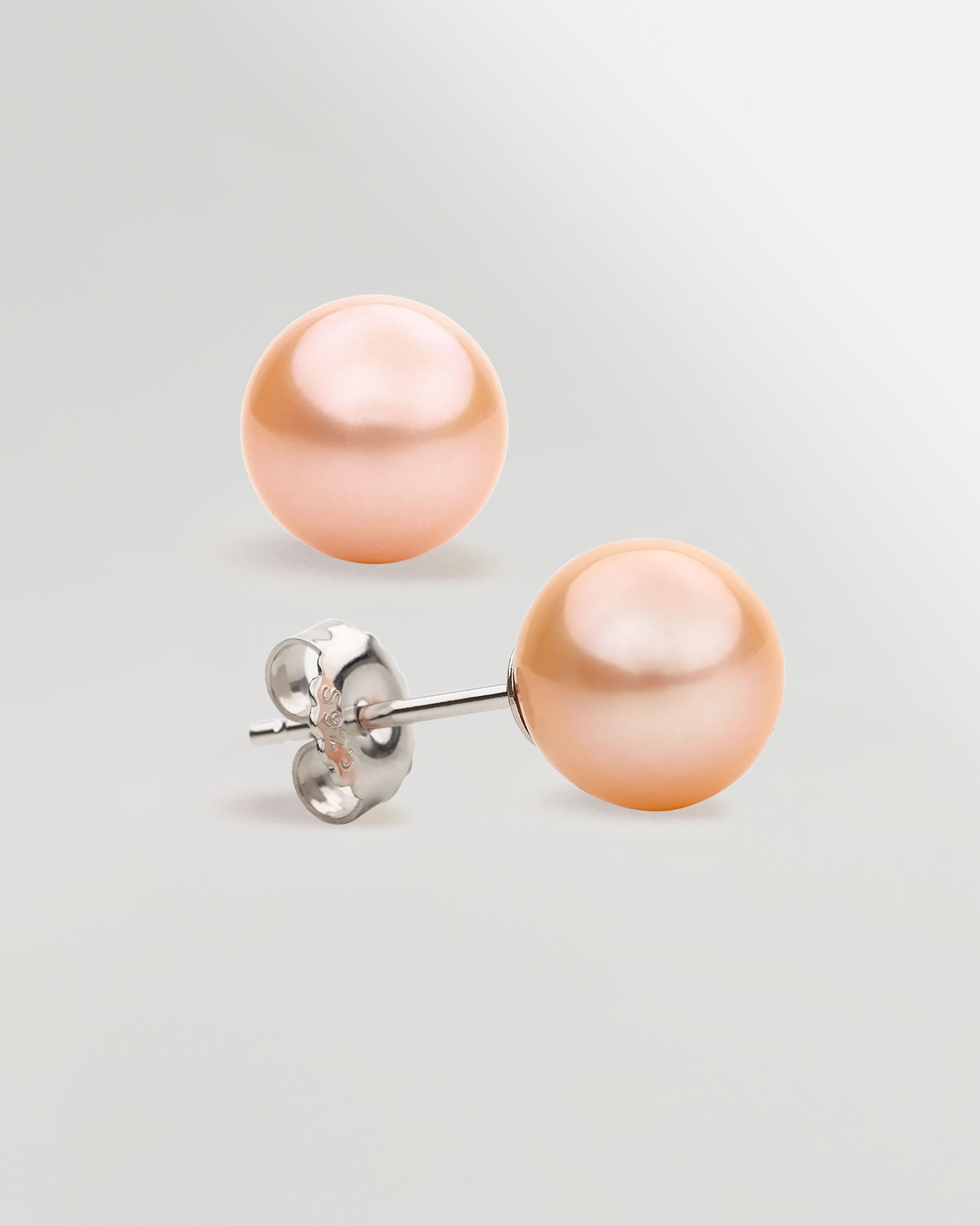 Pendientes de Perlas Redondas Melocotón - ORO BLANCO 18K