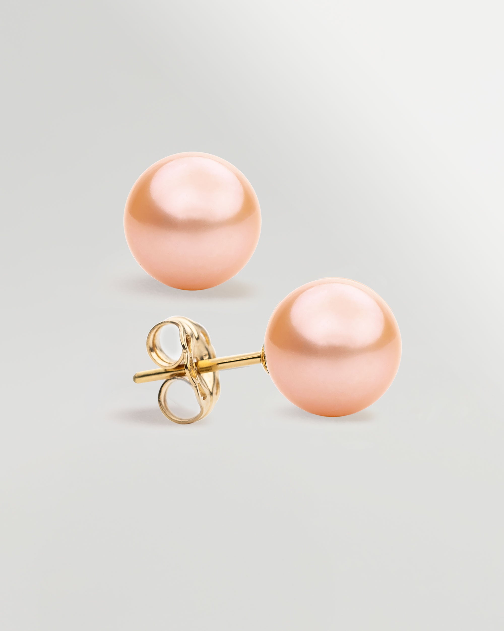 Pendientes de Perlas Redondas Melocotón - Naranja en Oro 18K