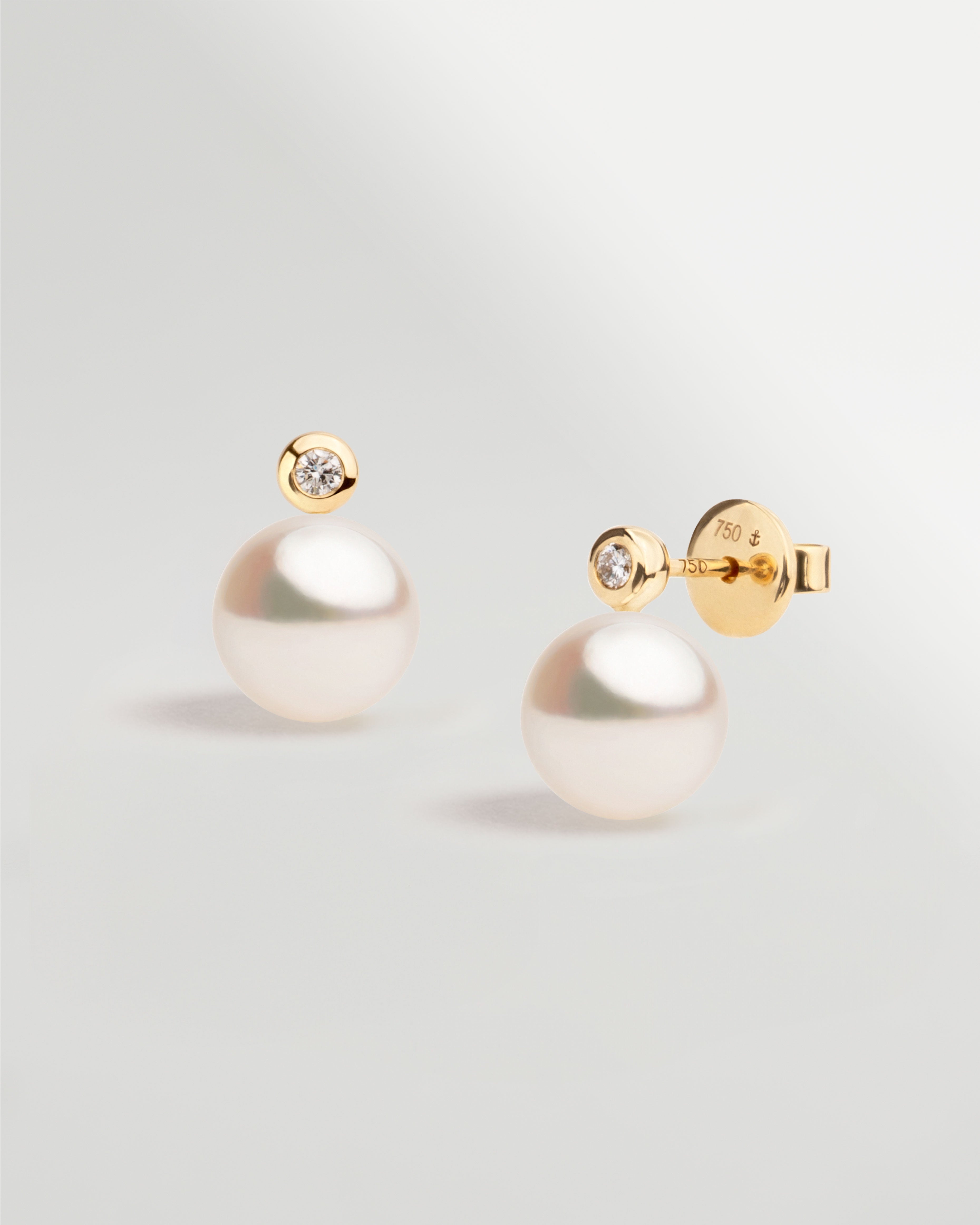 Foto Pendientes Lyra con Perlas Akoya y Diamantes Redondos en Oro | 7,5 - 8 mm