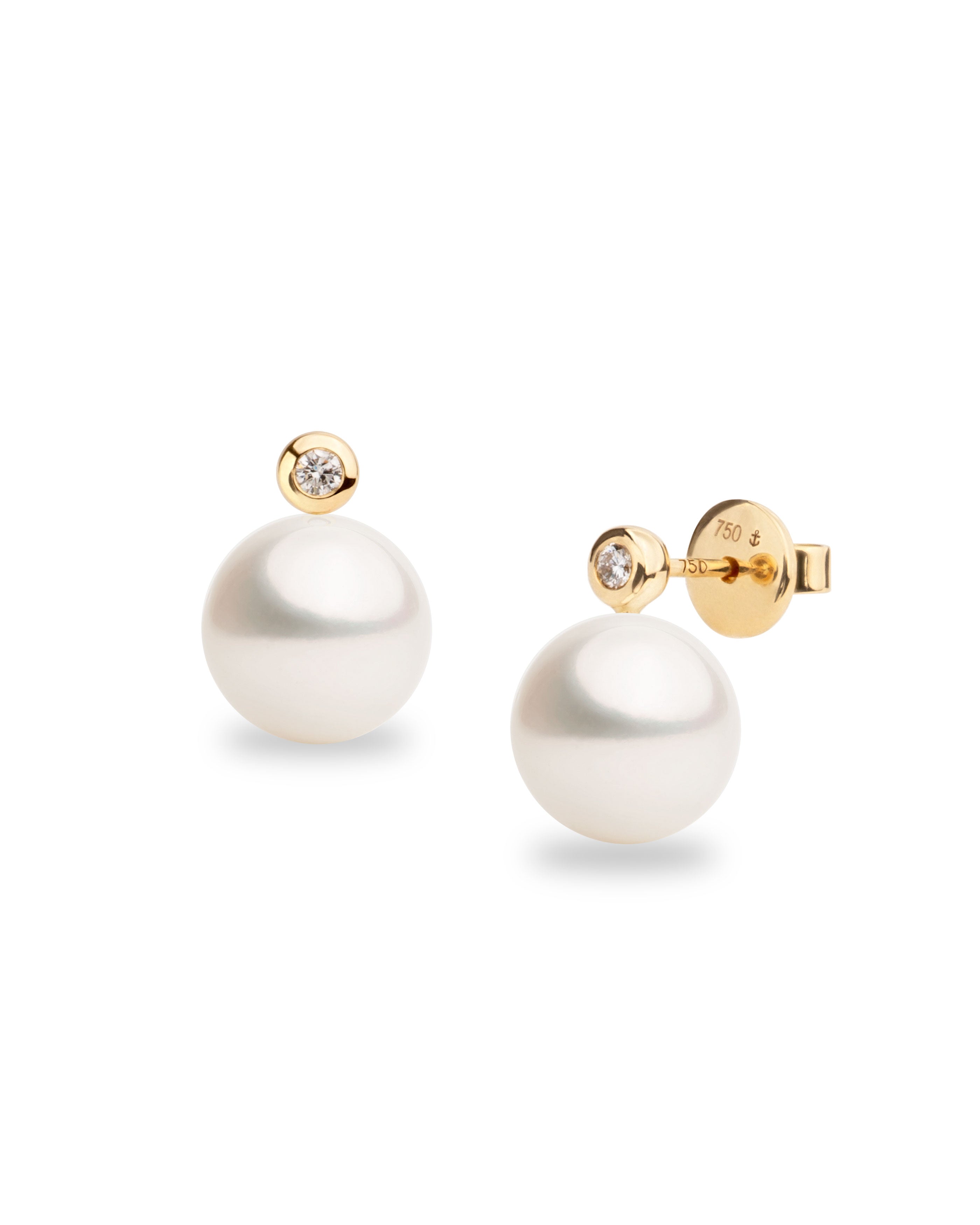 Pendientes Lyra con Perlas Australianas y Diamantes Redondos en Oro | 9 - 10 mm