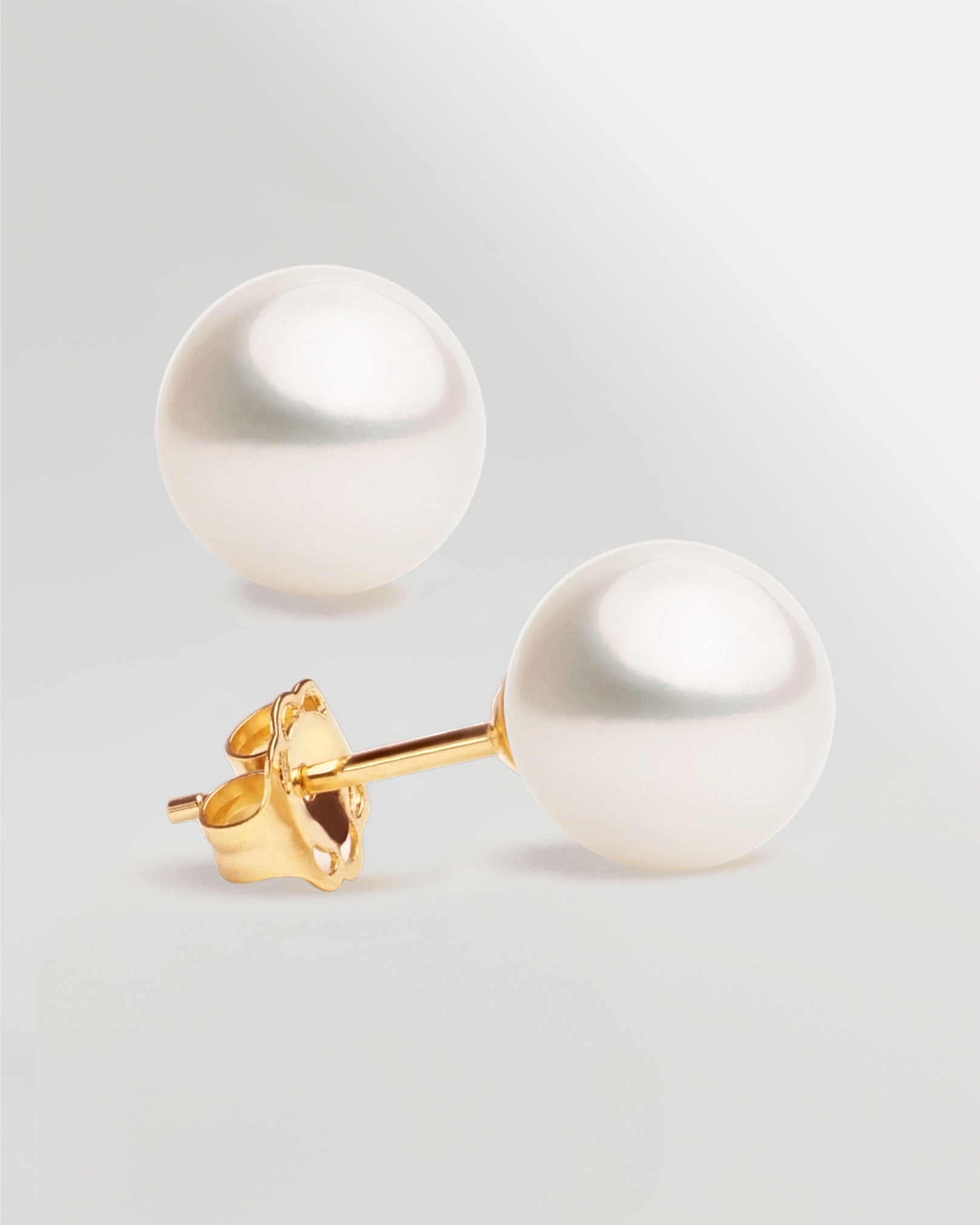 AAA Silver Gray Akoya Natural Pearl 14K Gold Stud Earrings – Round, Vintage, Handmade