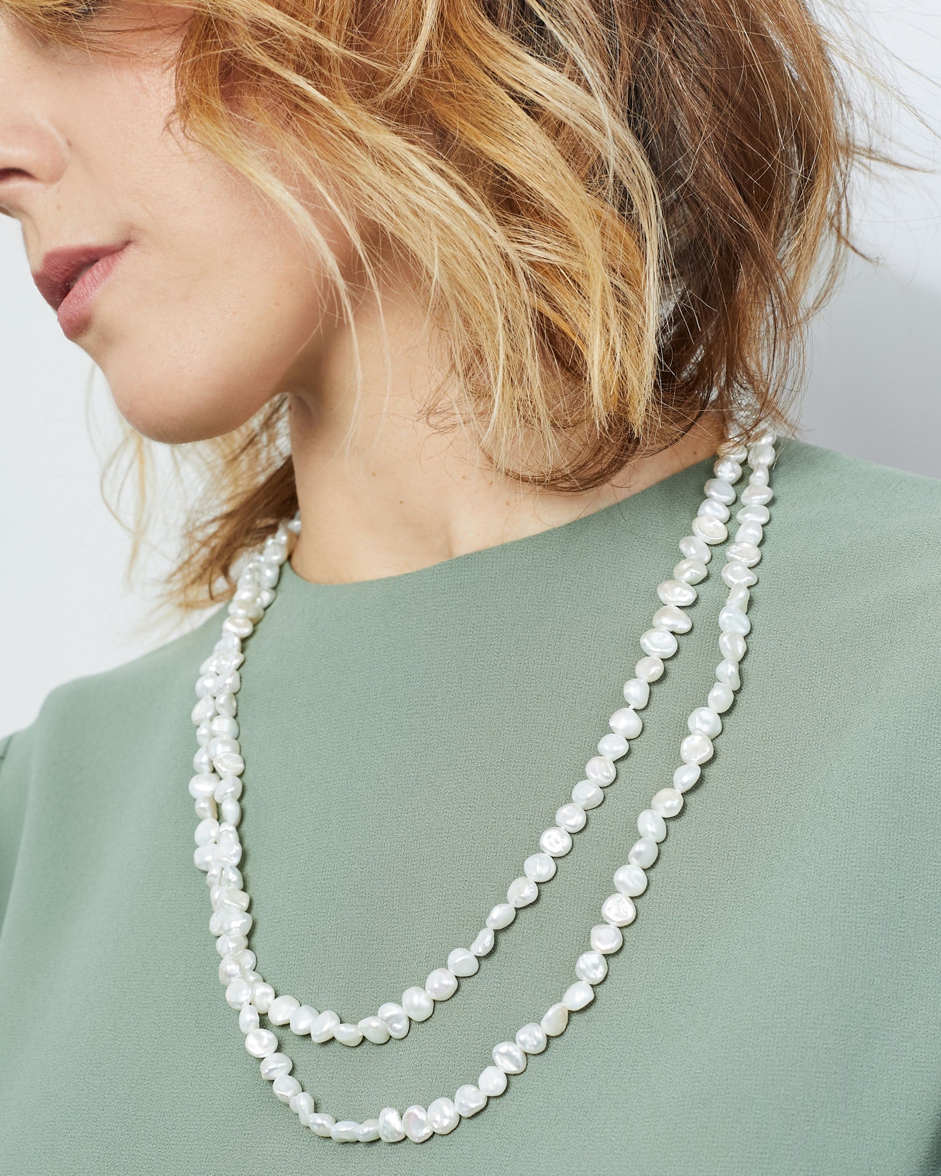 Collar de Perlas Cultivadas de Agua Dulce Barrocas Keshi de 7-9 mm, 120 cm de largo Secret & You