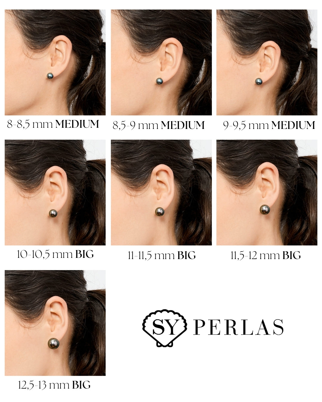 Tallas Pendientes de Perlas Tahití en Oro 18k | SY Perlas