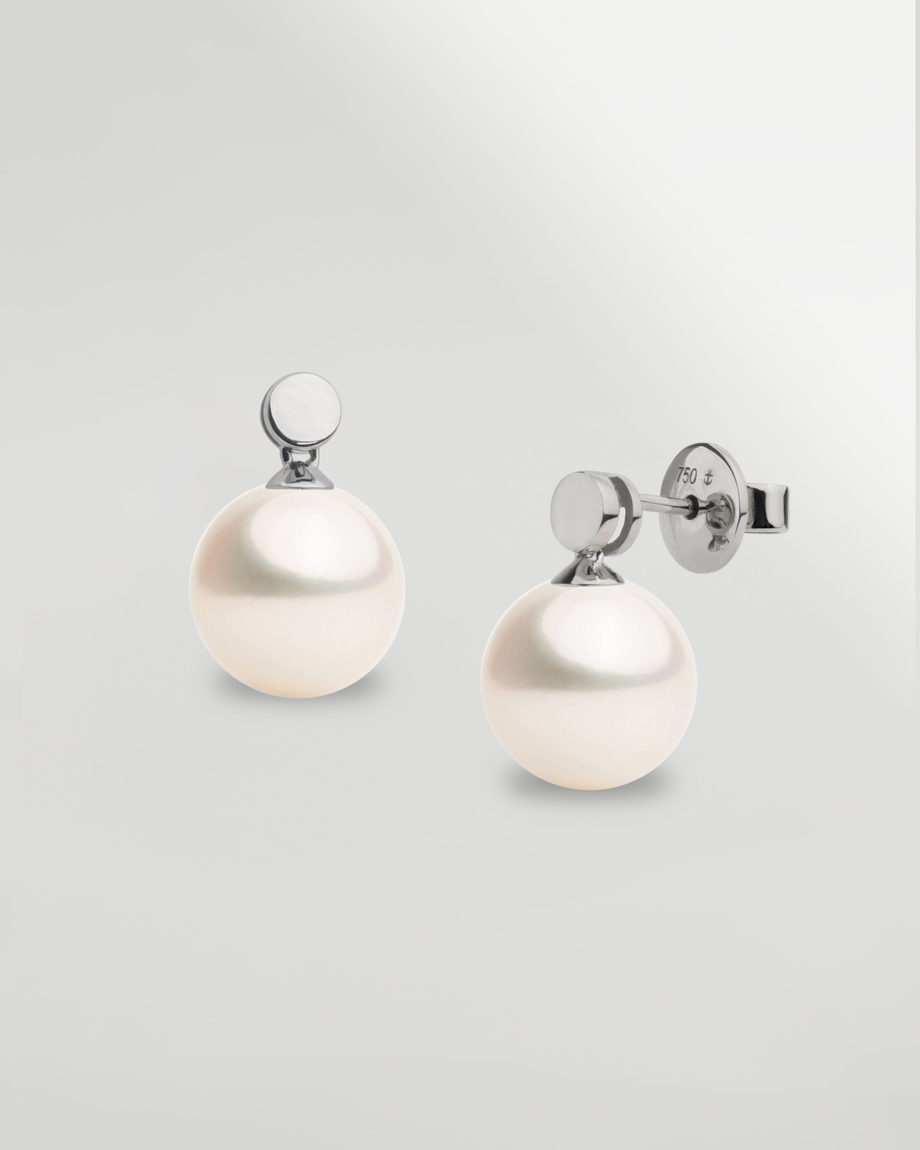 Pendientes Cassia con Perlas de Agua dulce y Disco de Oro Blanco | 9- 10 mm