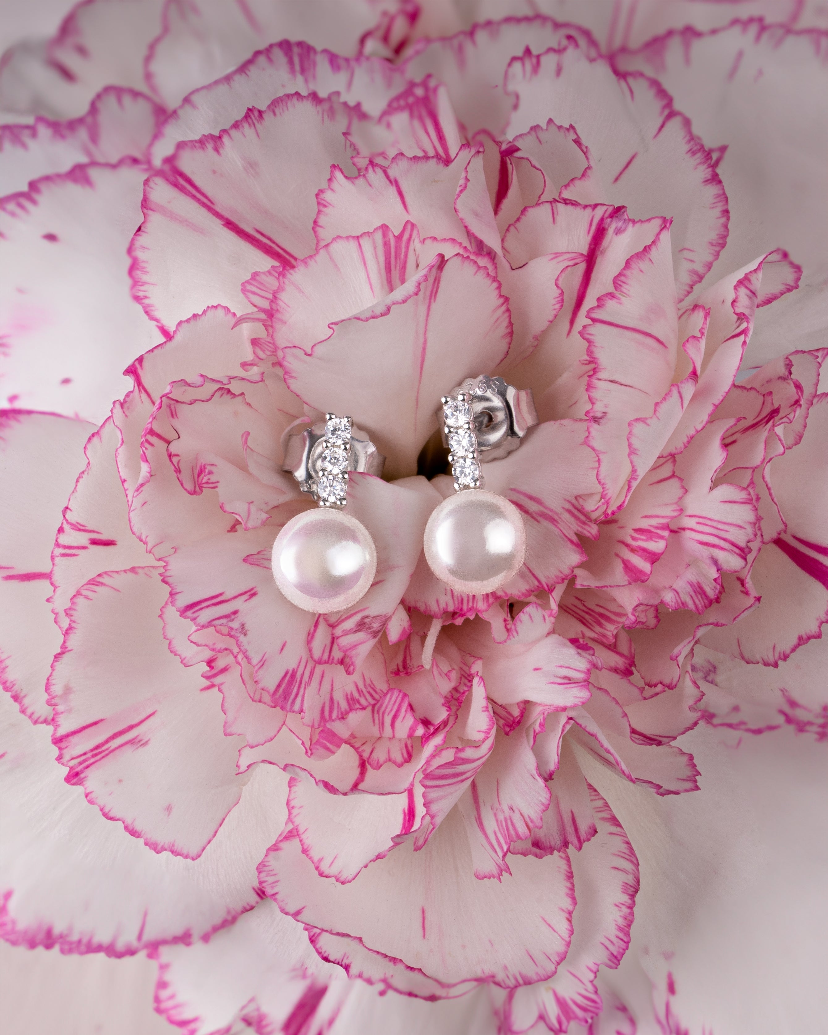 Pendientes Dandelion de perla botón 6-7 mm con circonotas | Colección Bloom