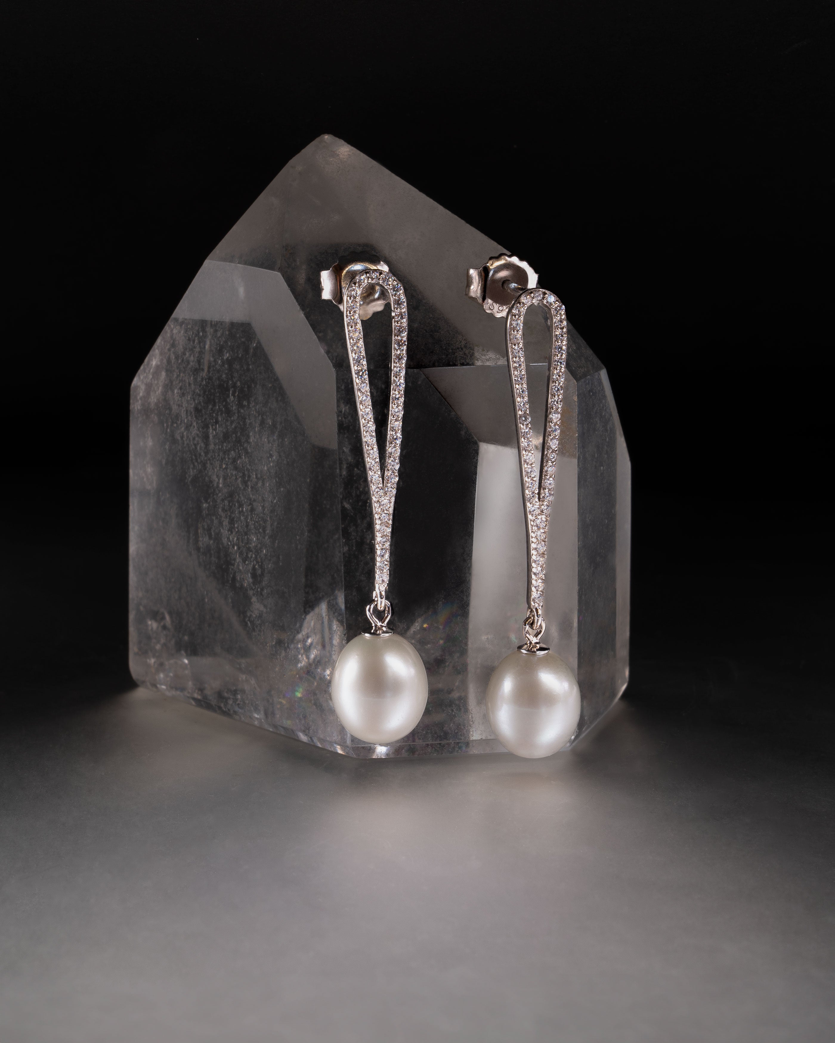 Pendientes Silvermist perla gota de agua 8-9 mm con circonitas | Colección Bloom