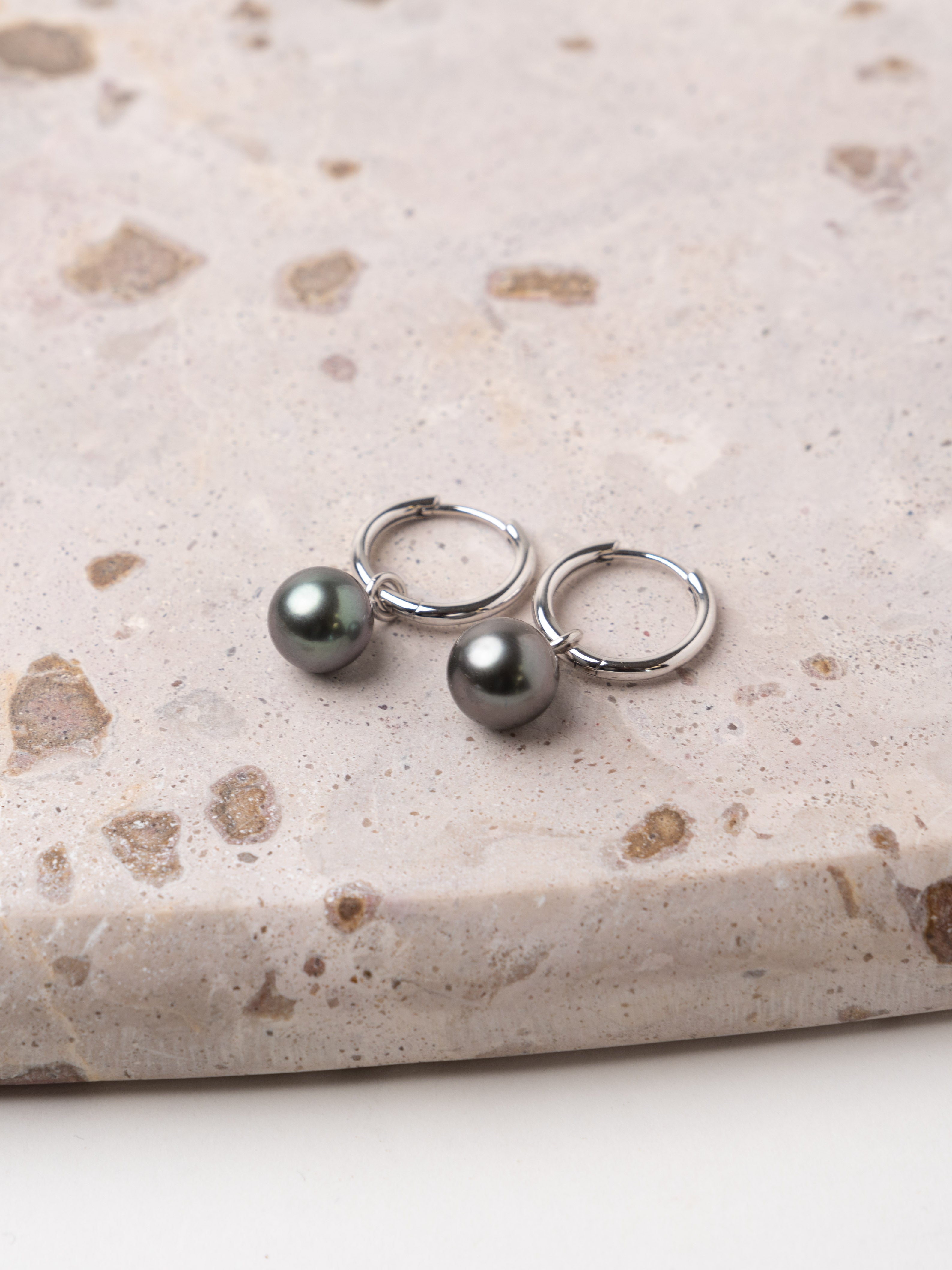 Pendientes de Aro de 16 mm de Plata de Ley con Perla Tahiti Redonda