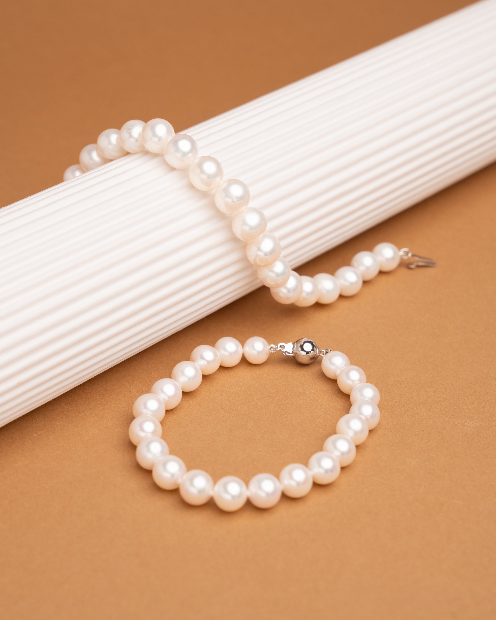 Pulsera de perlas cultivadas de agua dulce redondas de 7,5 a 8,5 mm