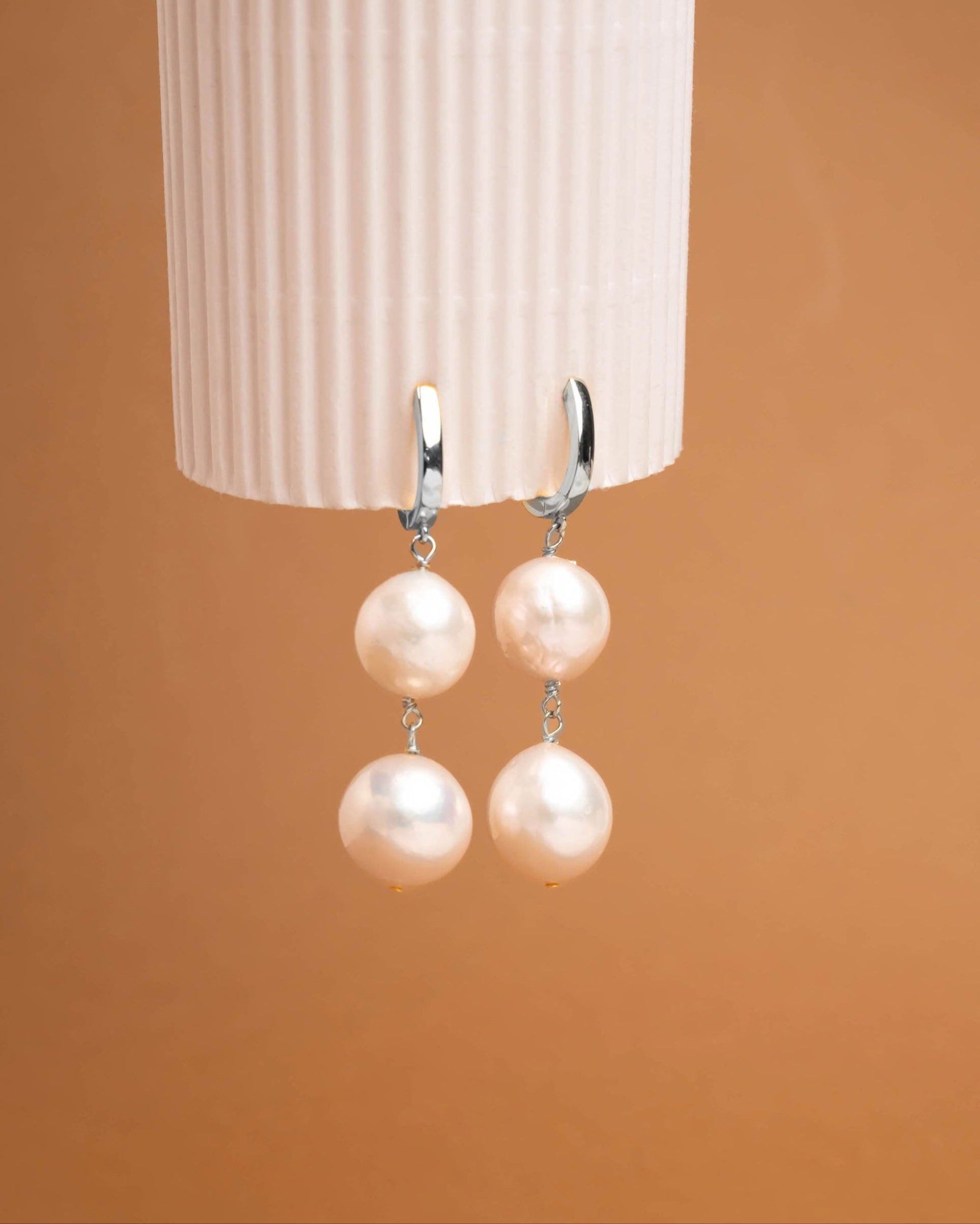 pendientes mujer dos perlas cultivadas barrocas grandes plata de ley Secret & You