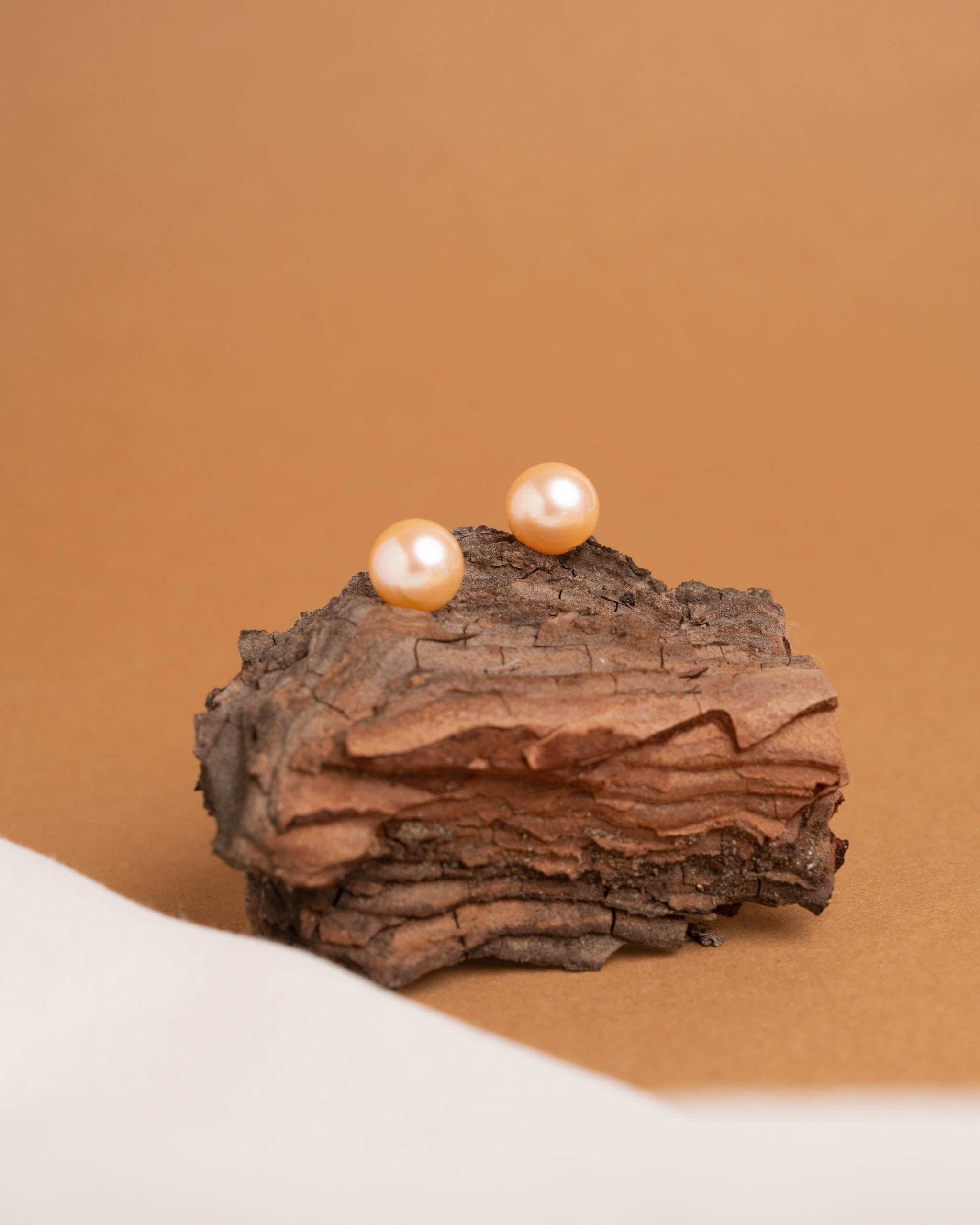 Pendientes de Perlas Redondas Melocotón - ORO BLANCO 18K