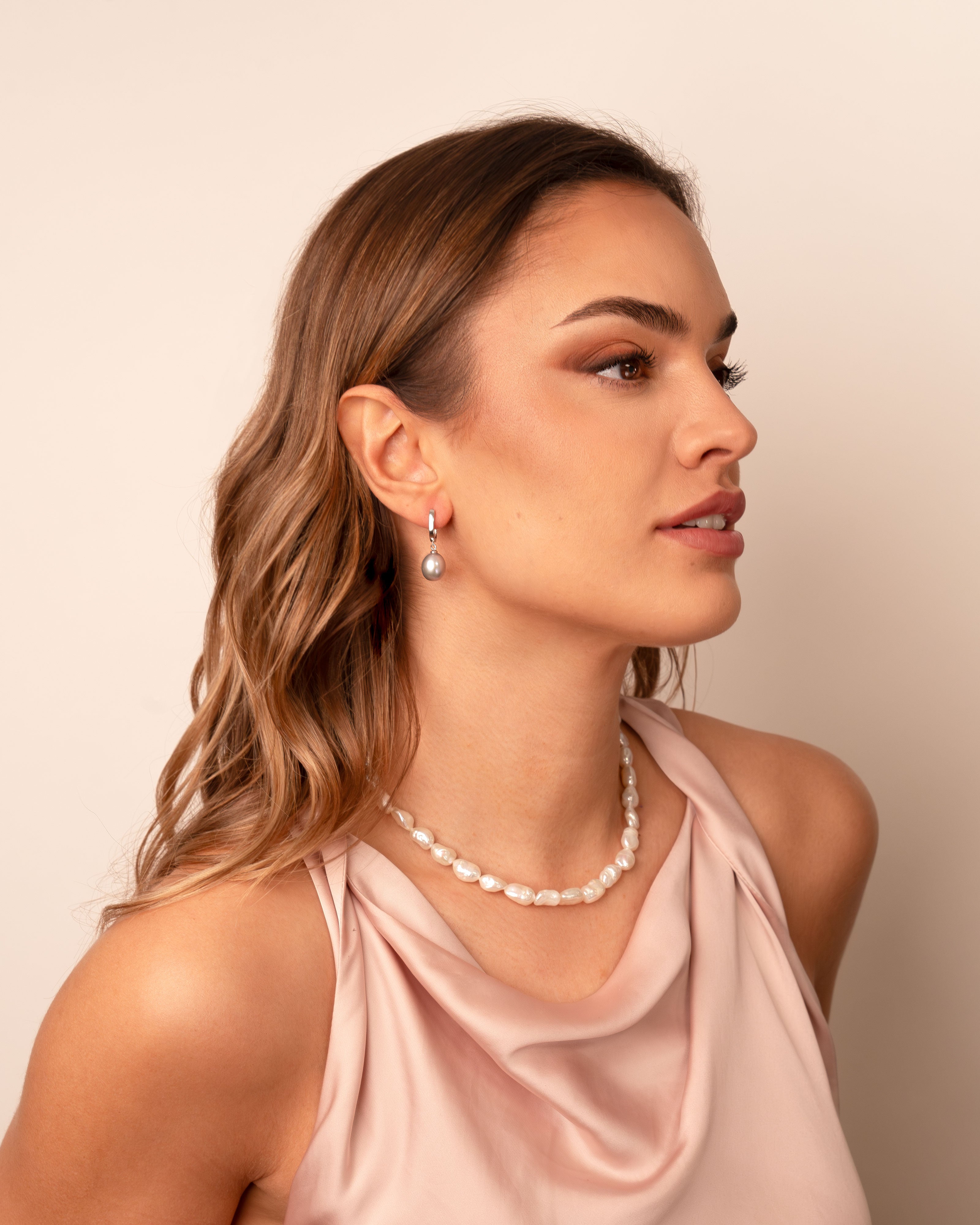 Pendientes de Mujer de Perla Gota Gris y Plata de Ley Secret & You