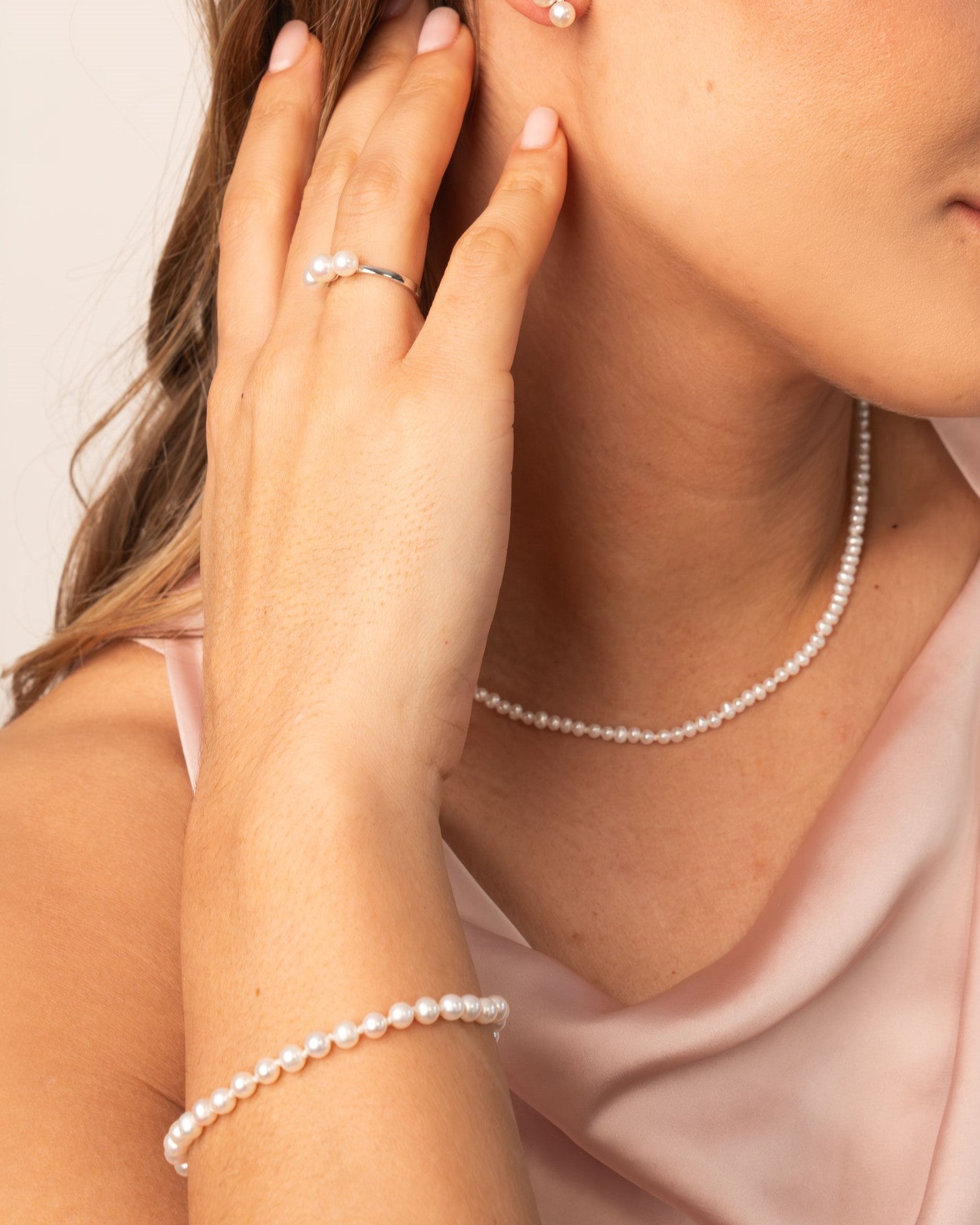 Anillo Tres Perlas Redondas de 5,5-6mm - Plata de Ley