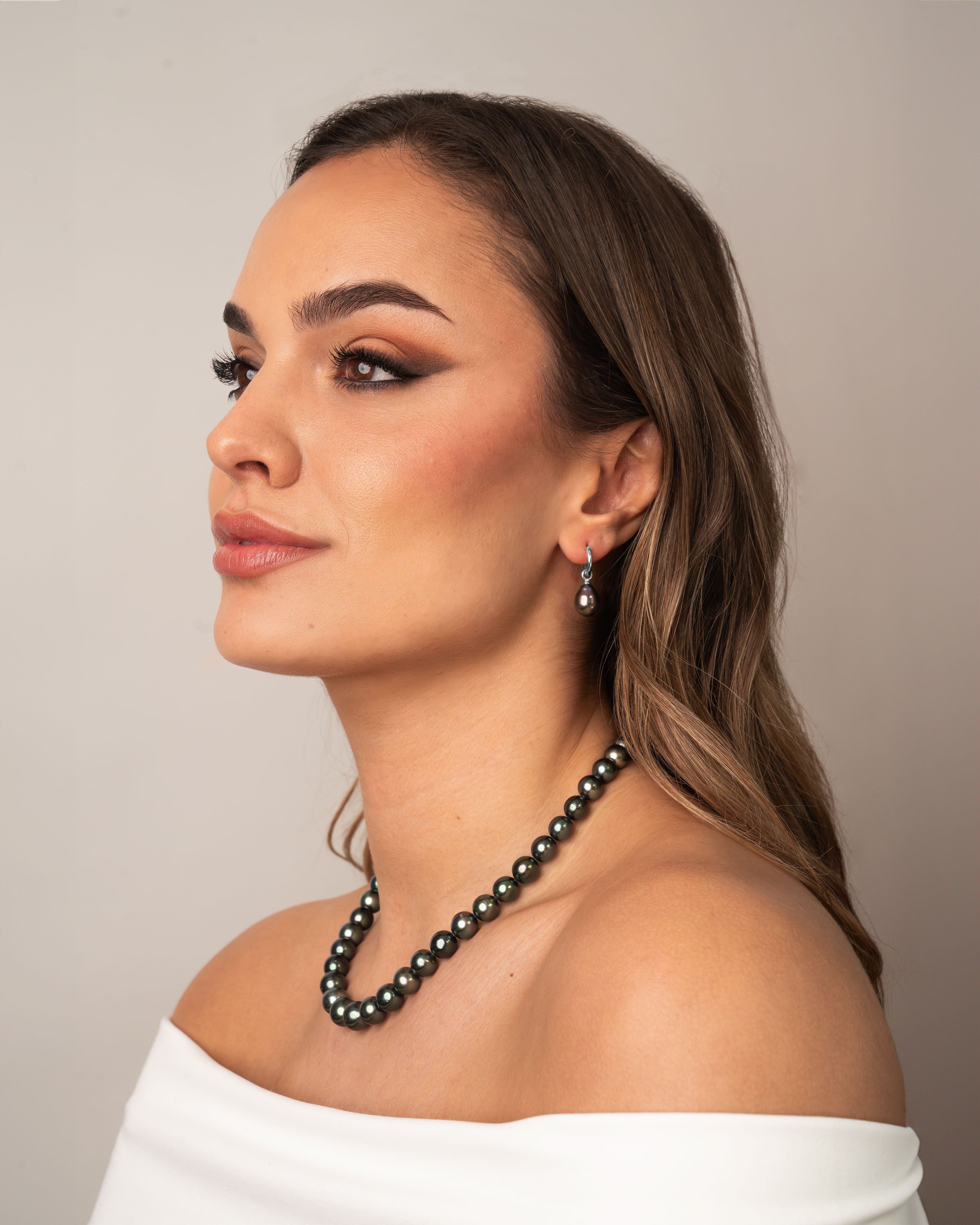 Pendientes de Aro de 12 mm de Plata de Ley con Perla Tahiti Barroca