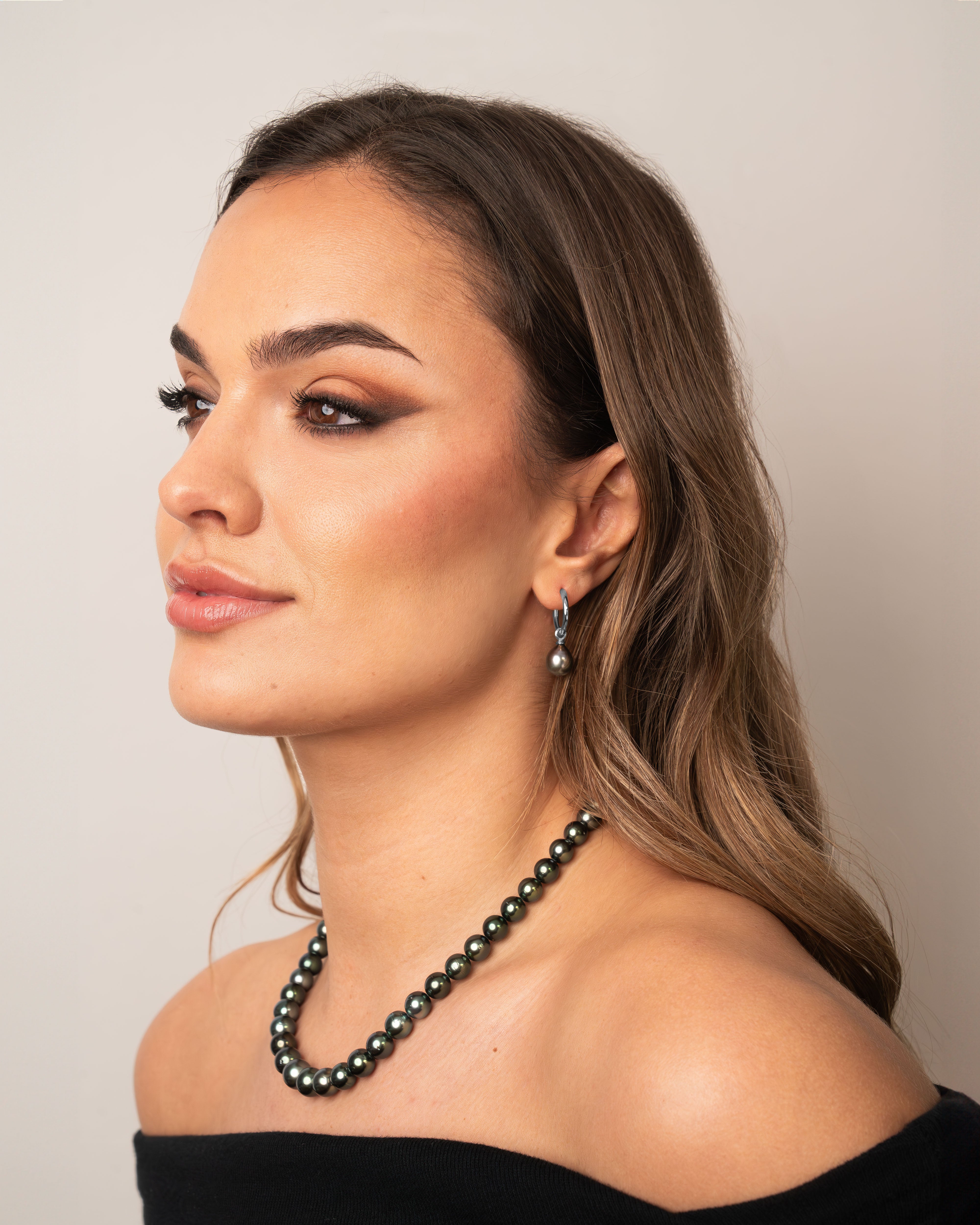 Pendientes de Aro de 16 mm de Plata de Ley con Perla Tahiti Barroca