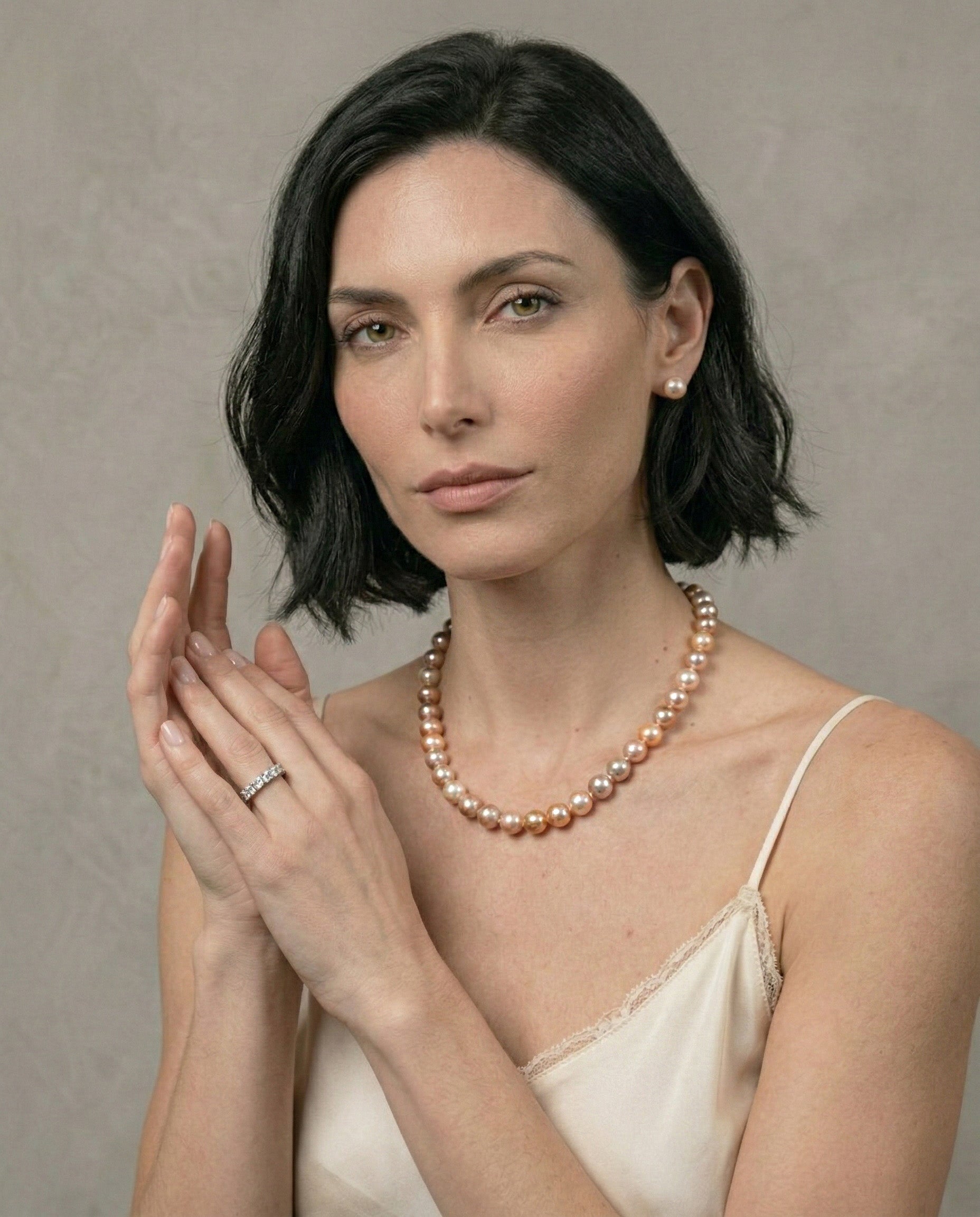 Collar de Perlas Cultivadas de Agua Dulce Semi-Barrocas Multicolor Natural de 9-10 mm SY Perlas