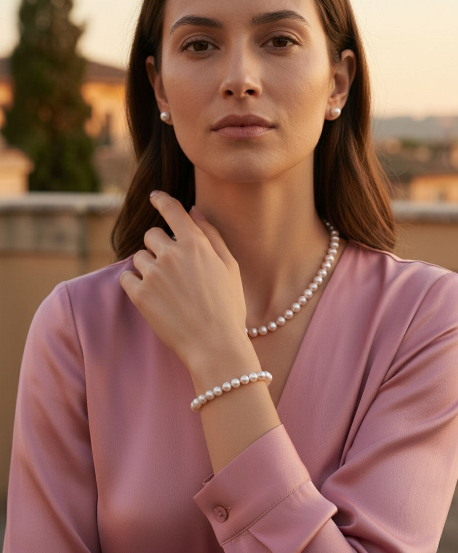 Pulsera de perlas cultivadas Akoya Japonesas redondas de 7,5 - 8 mm