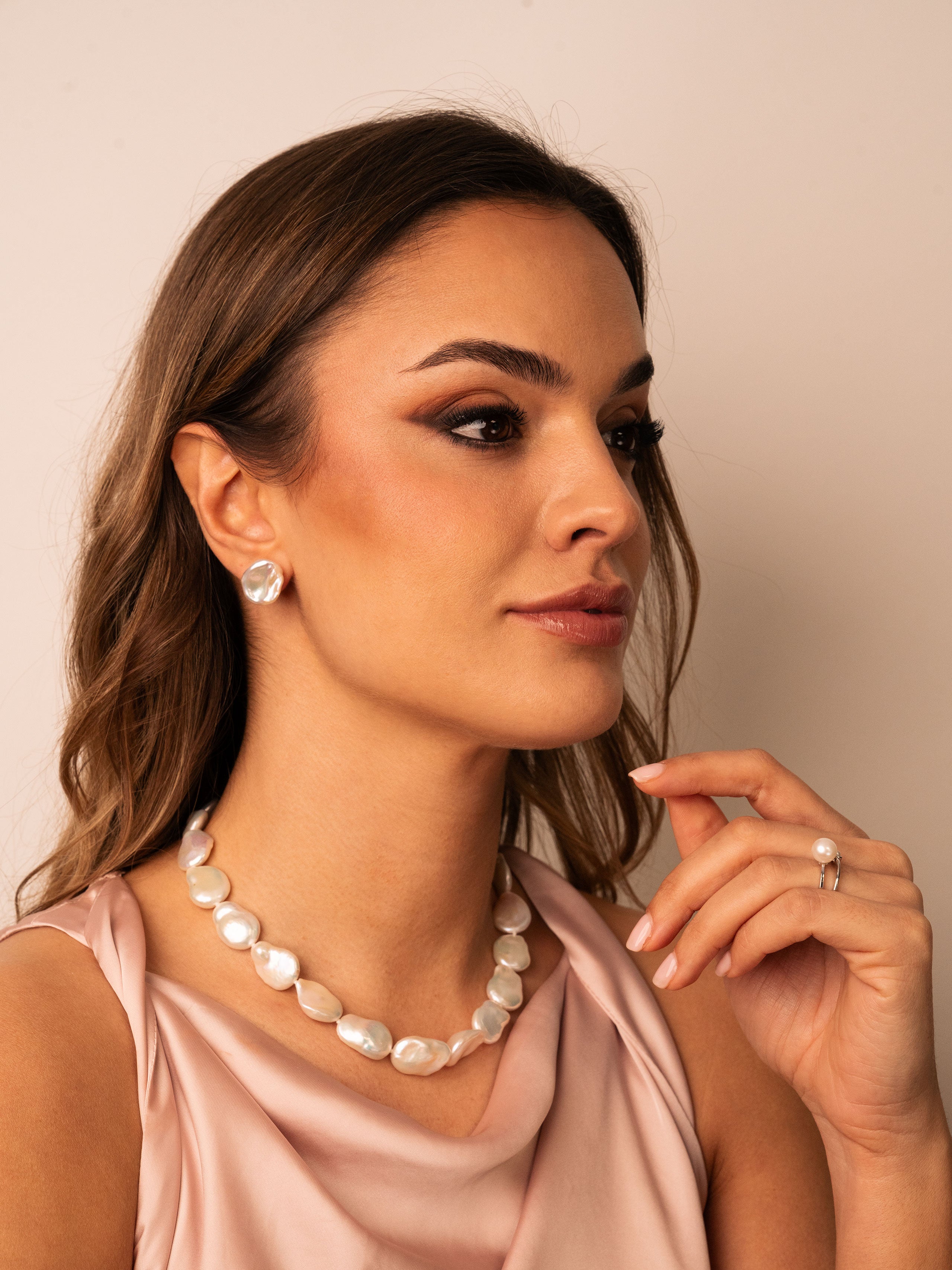 Boucles d'oreilles en perles Keshi et en argent sterling AAA | 10 tailles de 7 à 16 mm