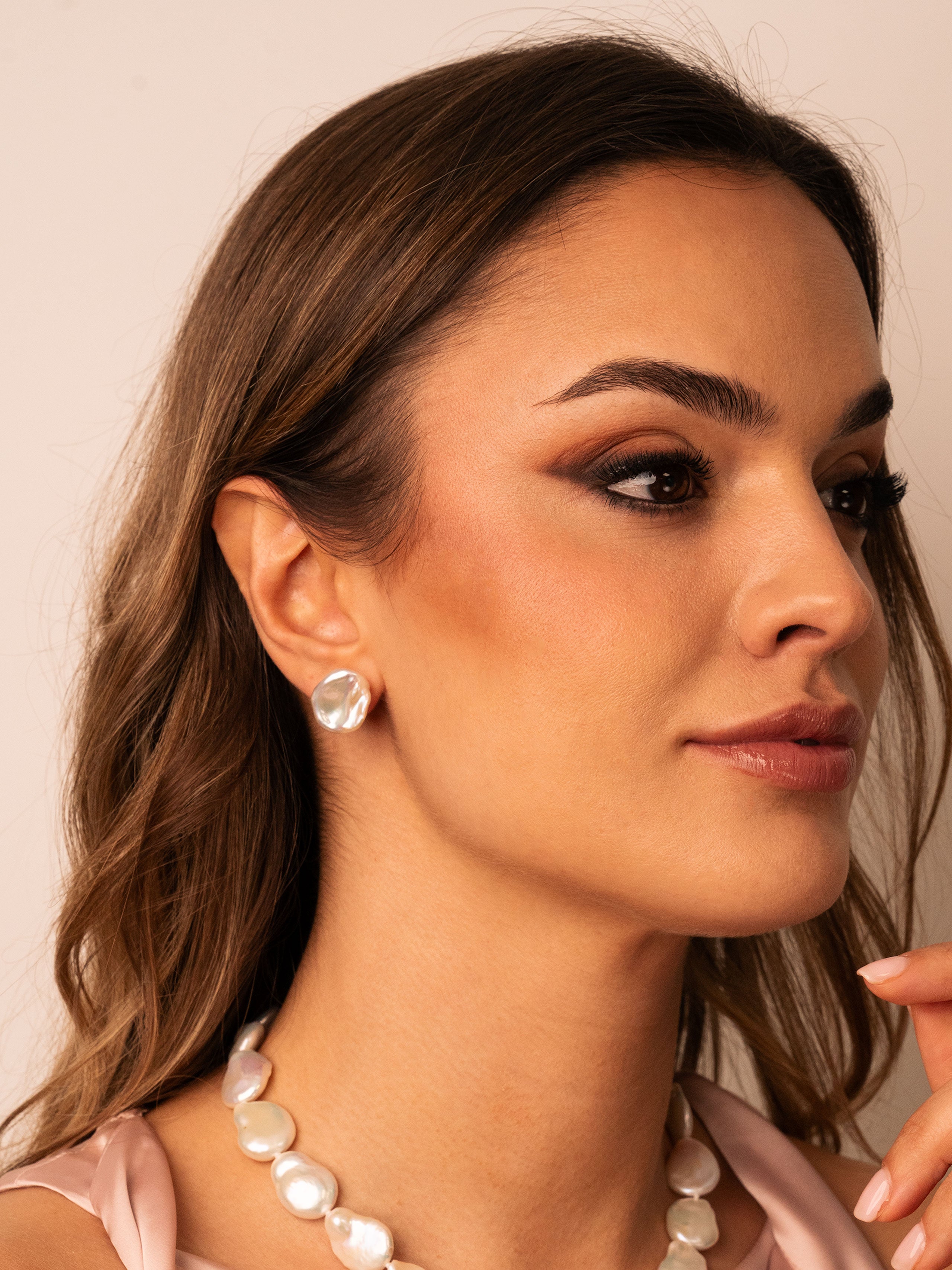 Boucles d'oreilles en perles Keshi et en argent sterling AAA | 10 tailles de 7 à 16 mm