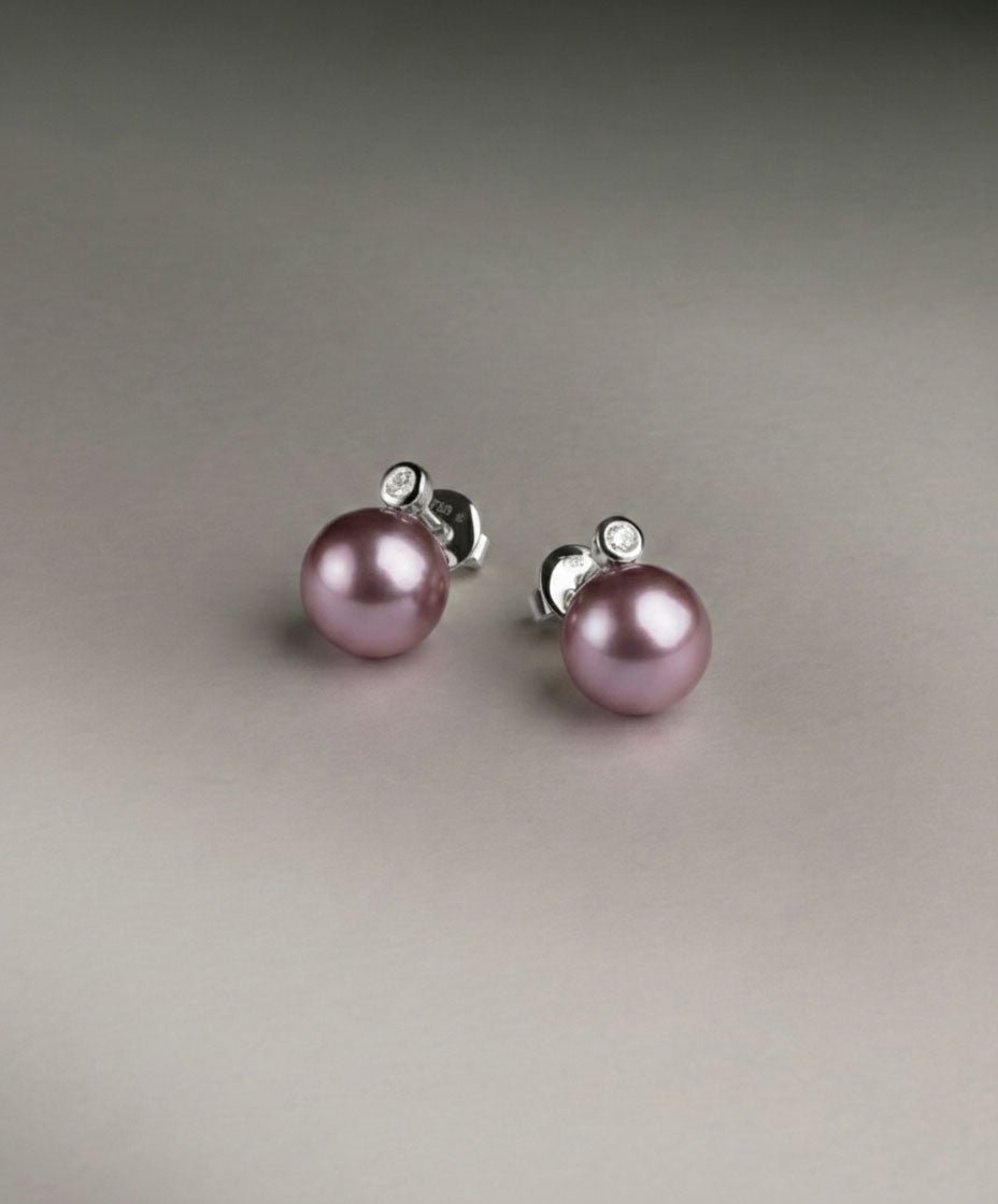 Pendientes Lyra con Perlas de Agua Dulce Edison Moradas 8-9 mm | SY Perlas