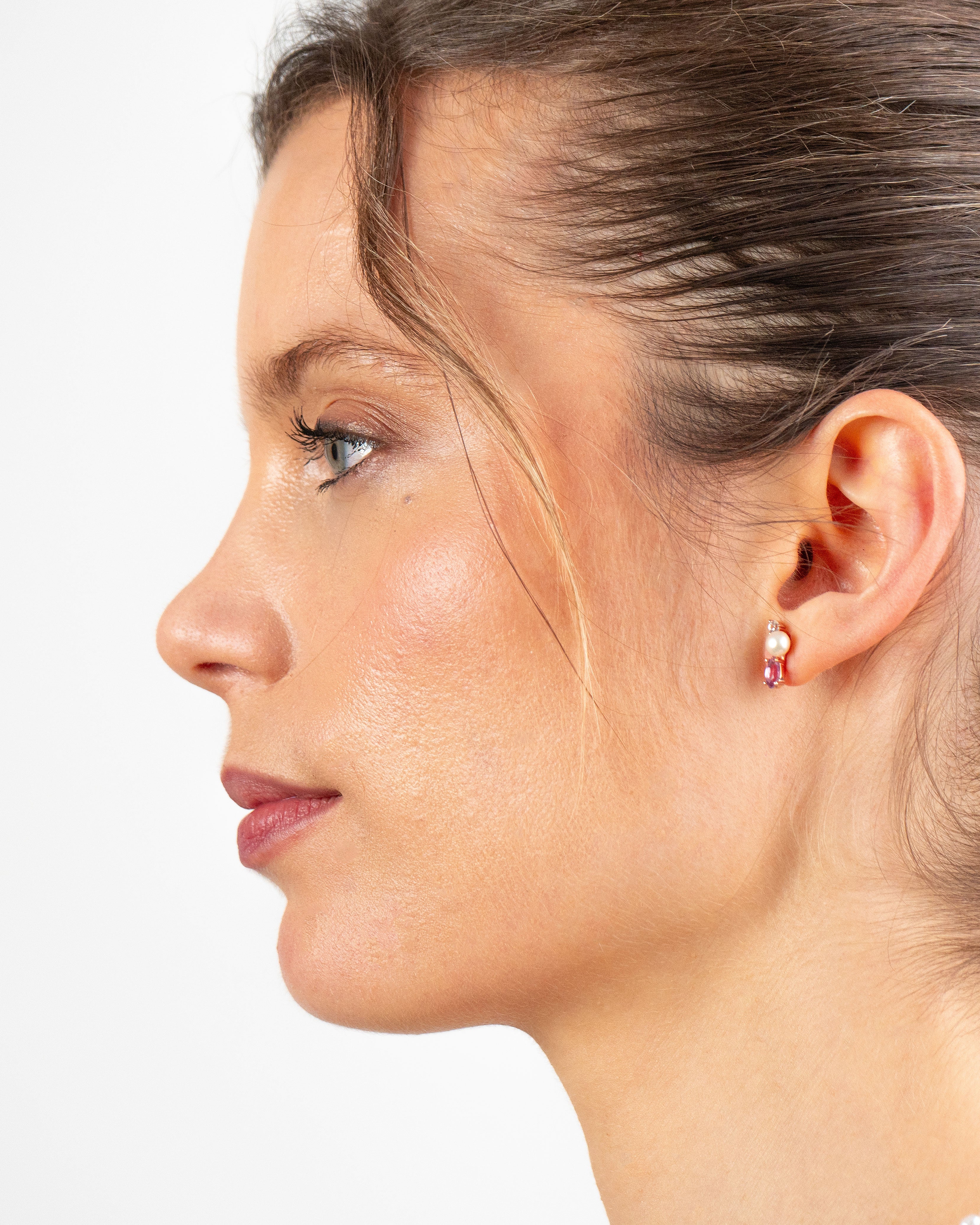 Pendientes Cooper de Perla Cultivada de Agua dulce 4.5-5mm, Amatista y Topacio