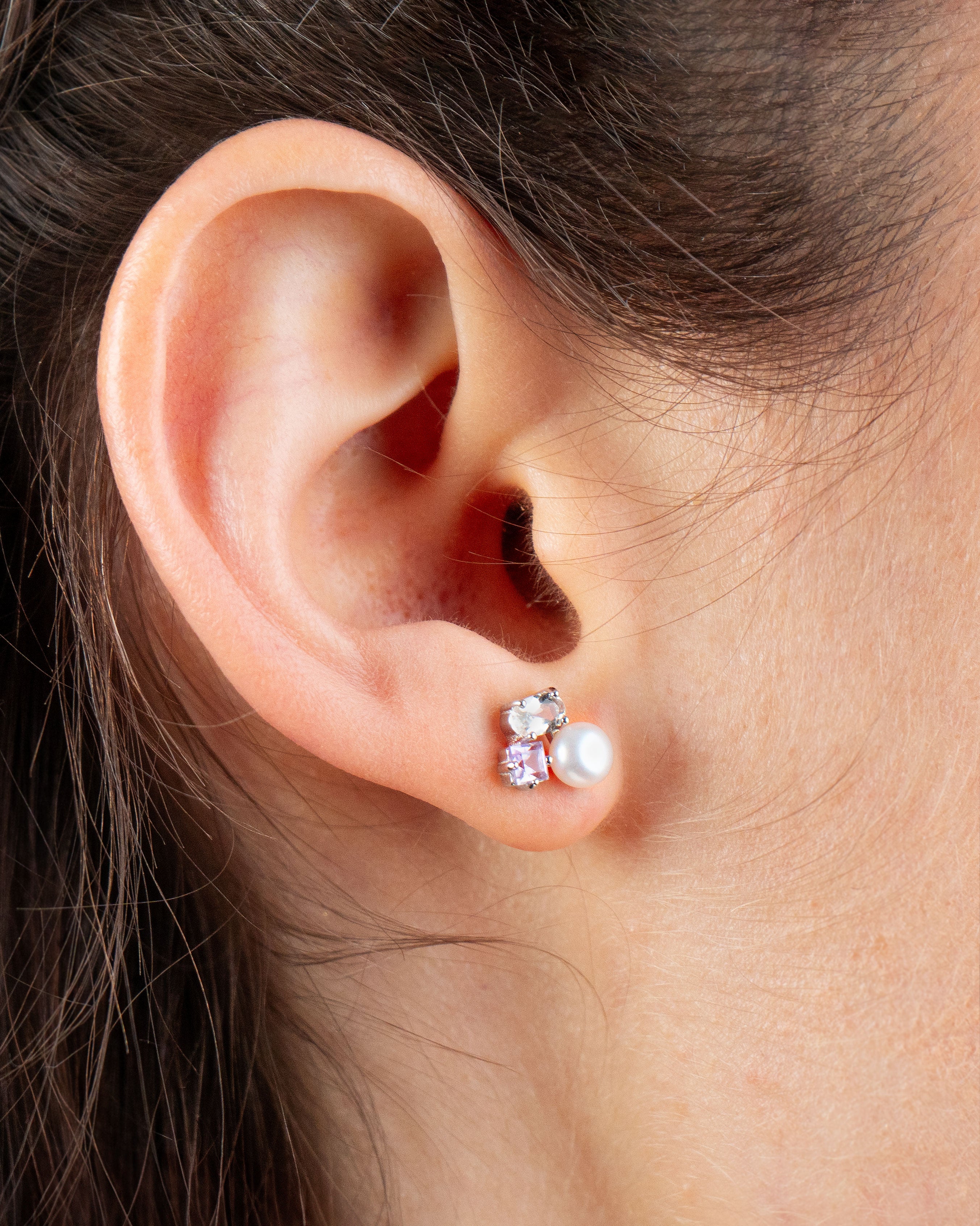 Pendientes Garland de Perla Cultivada de Agua dulce 4.5-5mm y Amatistas