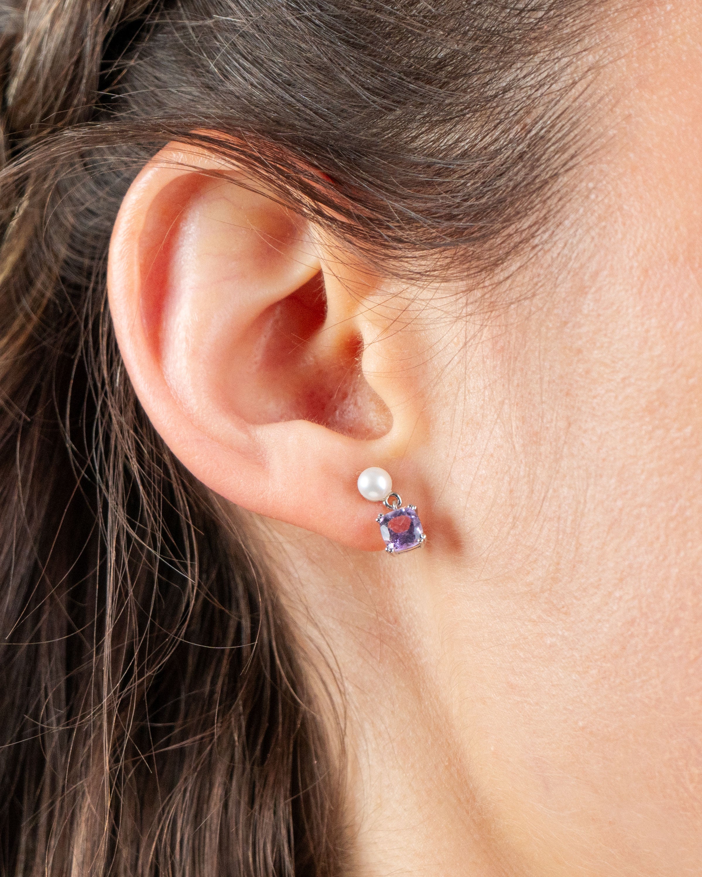 Pendientes Hooper de Perla Cultivada de Agua dulce 4-4.5mm y Amatista Secret&You