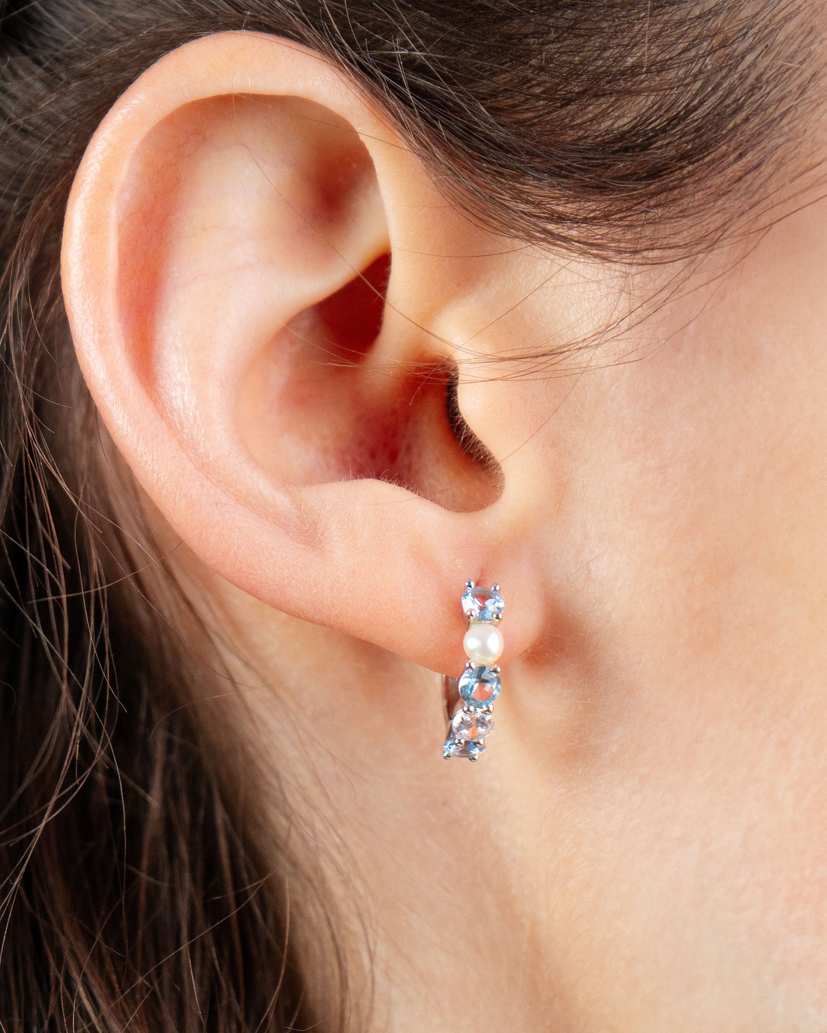 Pendientes Keller de Perla Cultivada de Agua dulce 3-3.5mm, Circonita y Espinela azul Secret&You