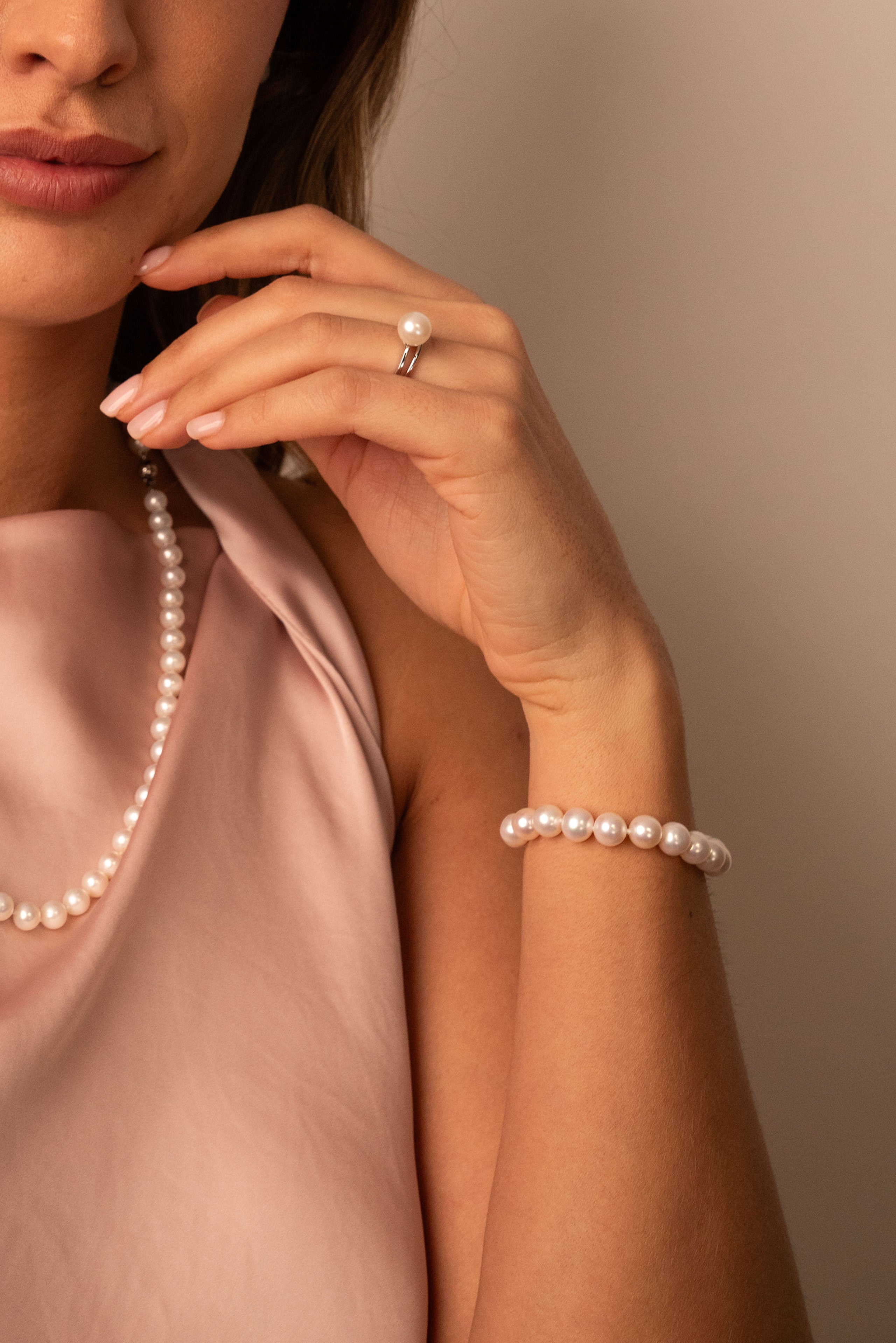 Pulsera de perlas cultivadas de agua dulce redondas de 7,5 a 8,5 mm