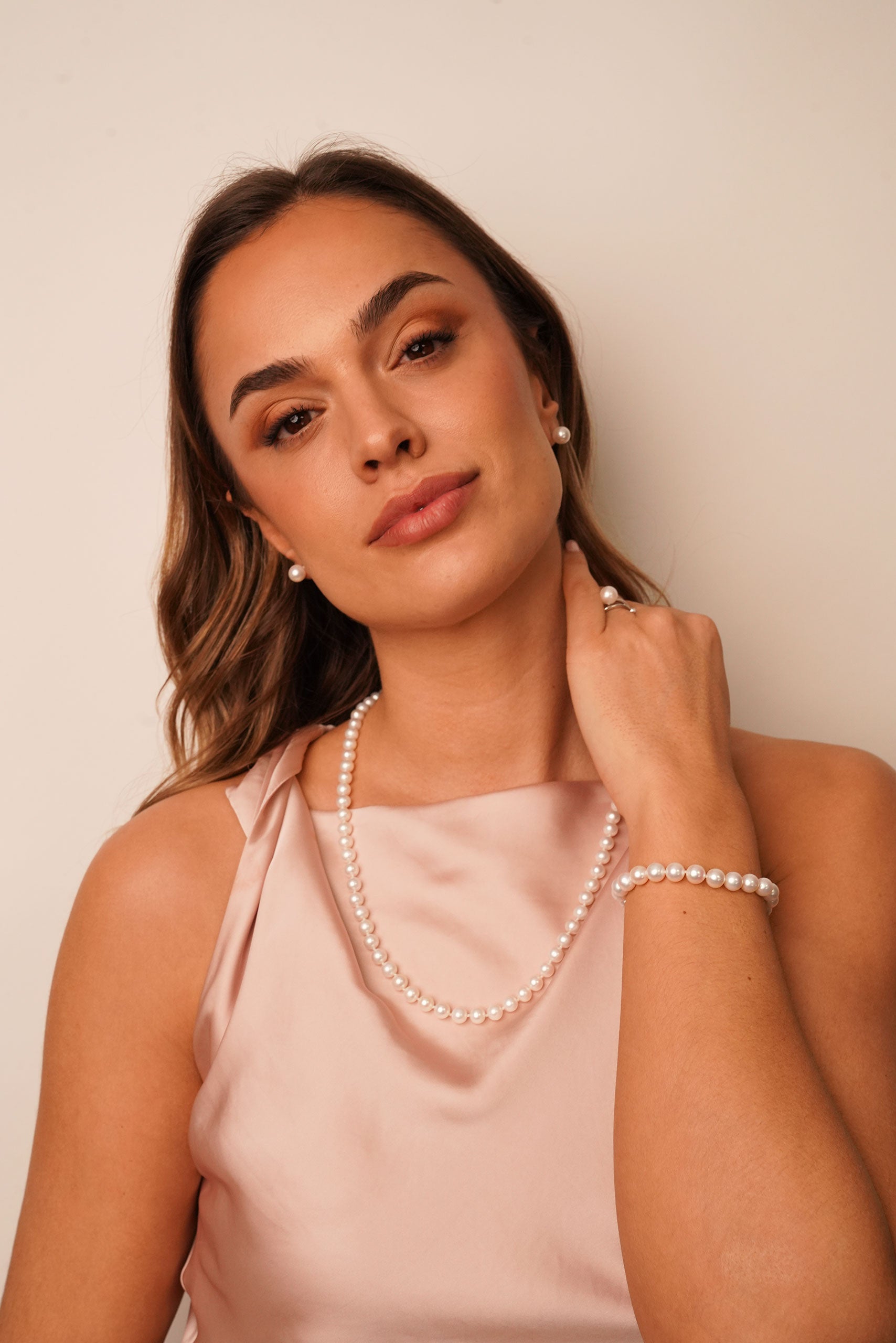 Pulsera de perlas cultivadas de agua dulce redondas de 7,5 a 8,5 mm