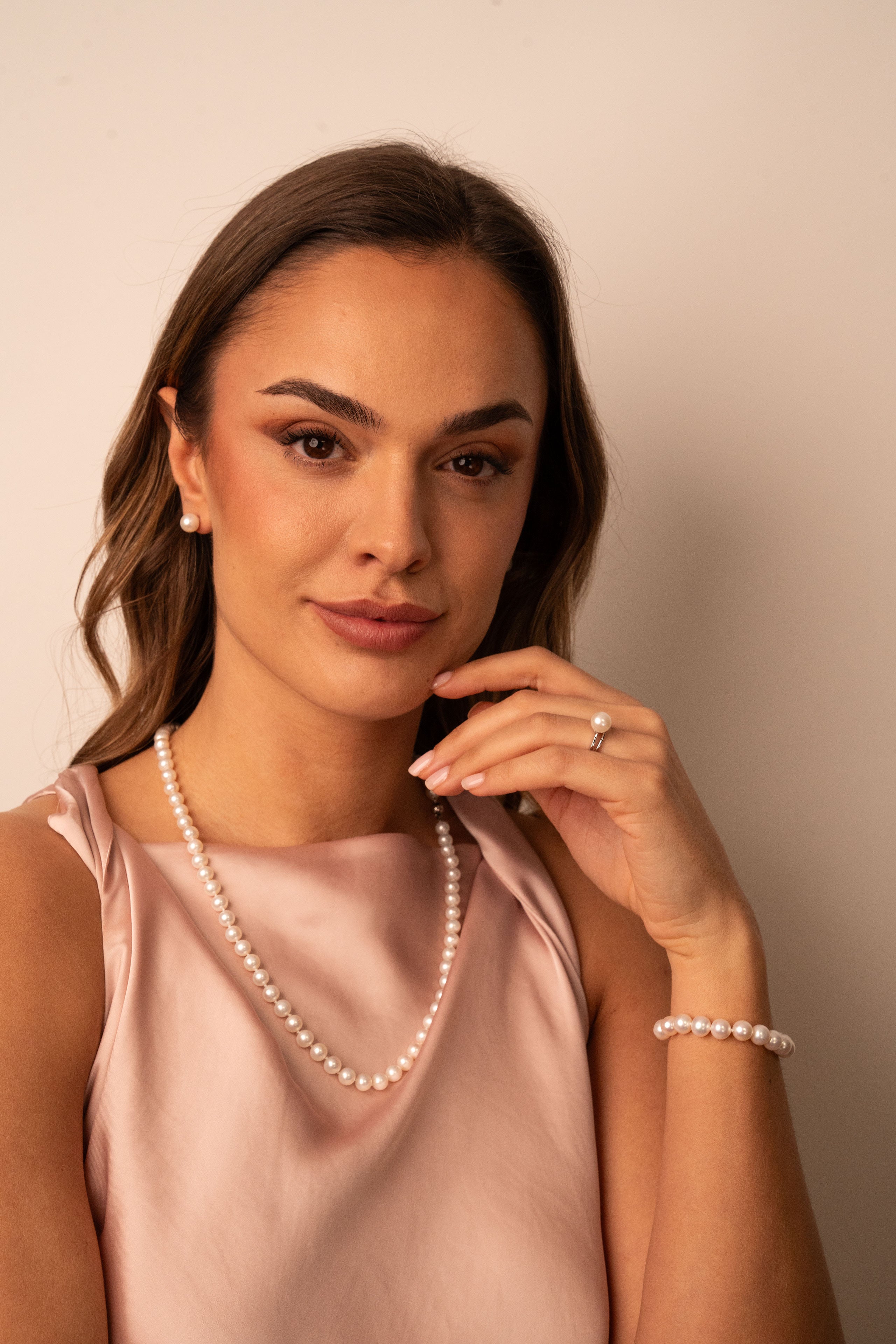 Pulsera de perlas cultivadas de agua dulce redondas de 7,5 a 8,5 mm