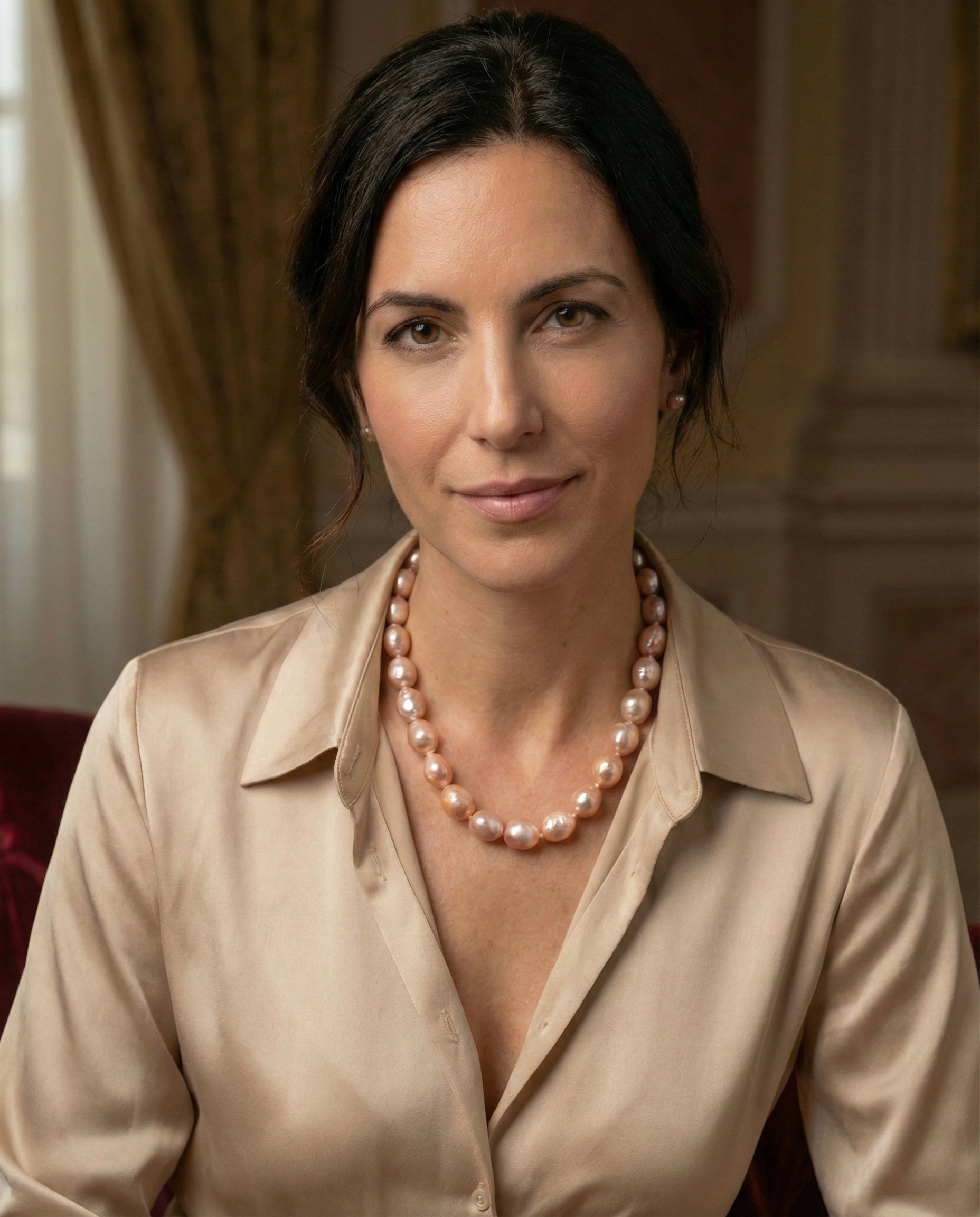 Modelo con collar de perlas de agua dulce barrocas multicolor natural 11-13mm y 45 cm largo SY Perlas