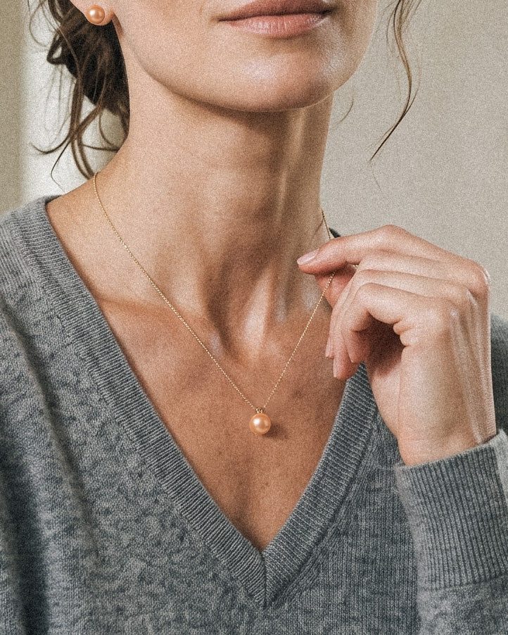 Colgante de perla Agua Dulce Melocotón en Oro 18k | SY Perlas