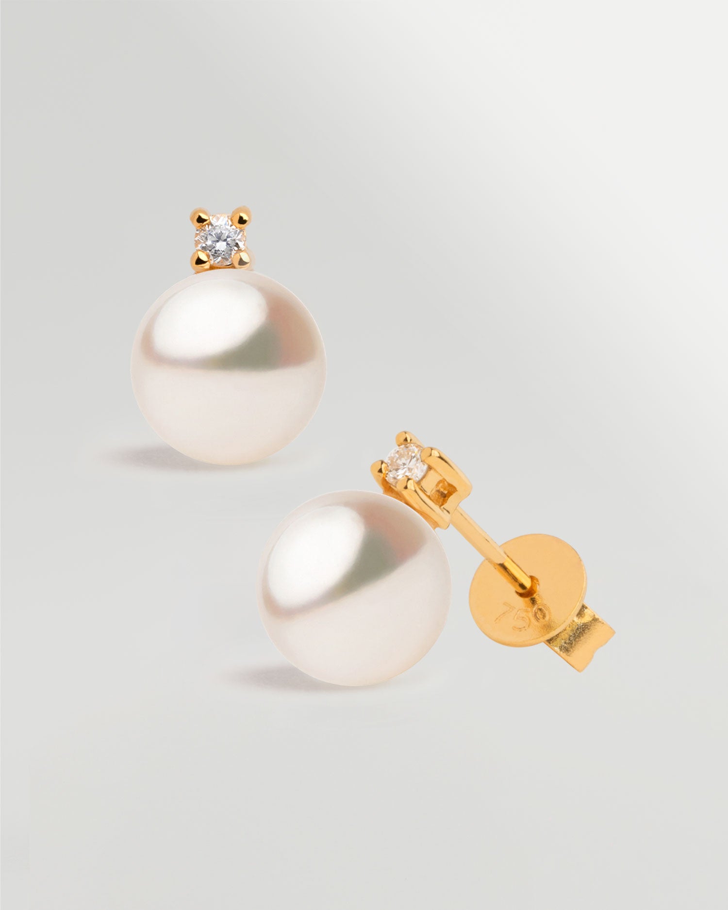 Pendientes Tu y Yo con perla redonda y diamante - Oro 18k
