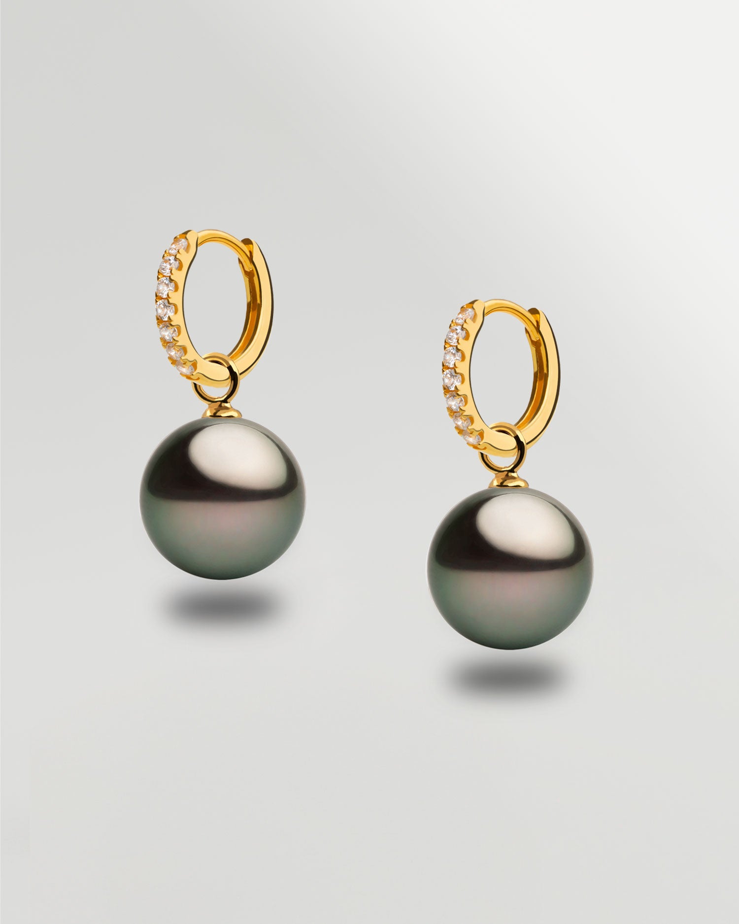 Pendientes de Aro de Oro Vermeil con Circonitas y Perla Tahití - 12 mm