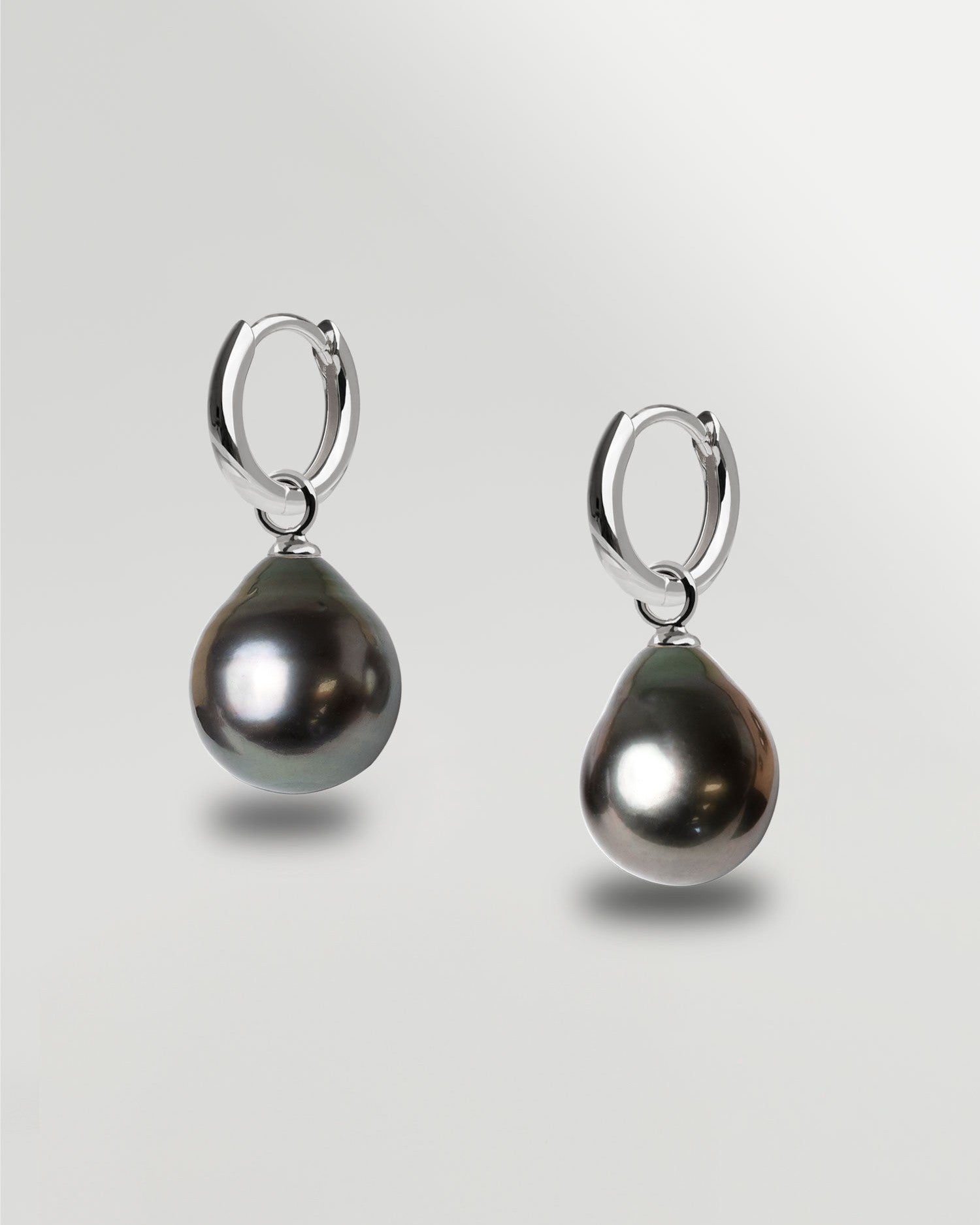 Pendientes de Aro de 12 mm de Plata de Ley con Perla Tahiti Barroca