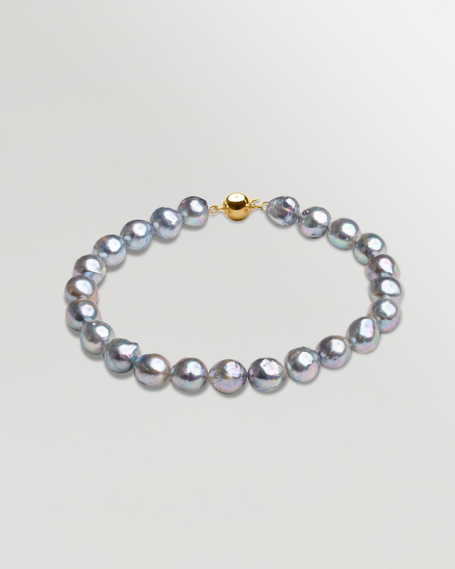 Pulsera de perlas cultivadas Blue Akoya gris plateado azulado y Oro 18K