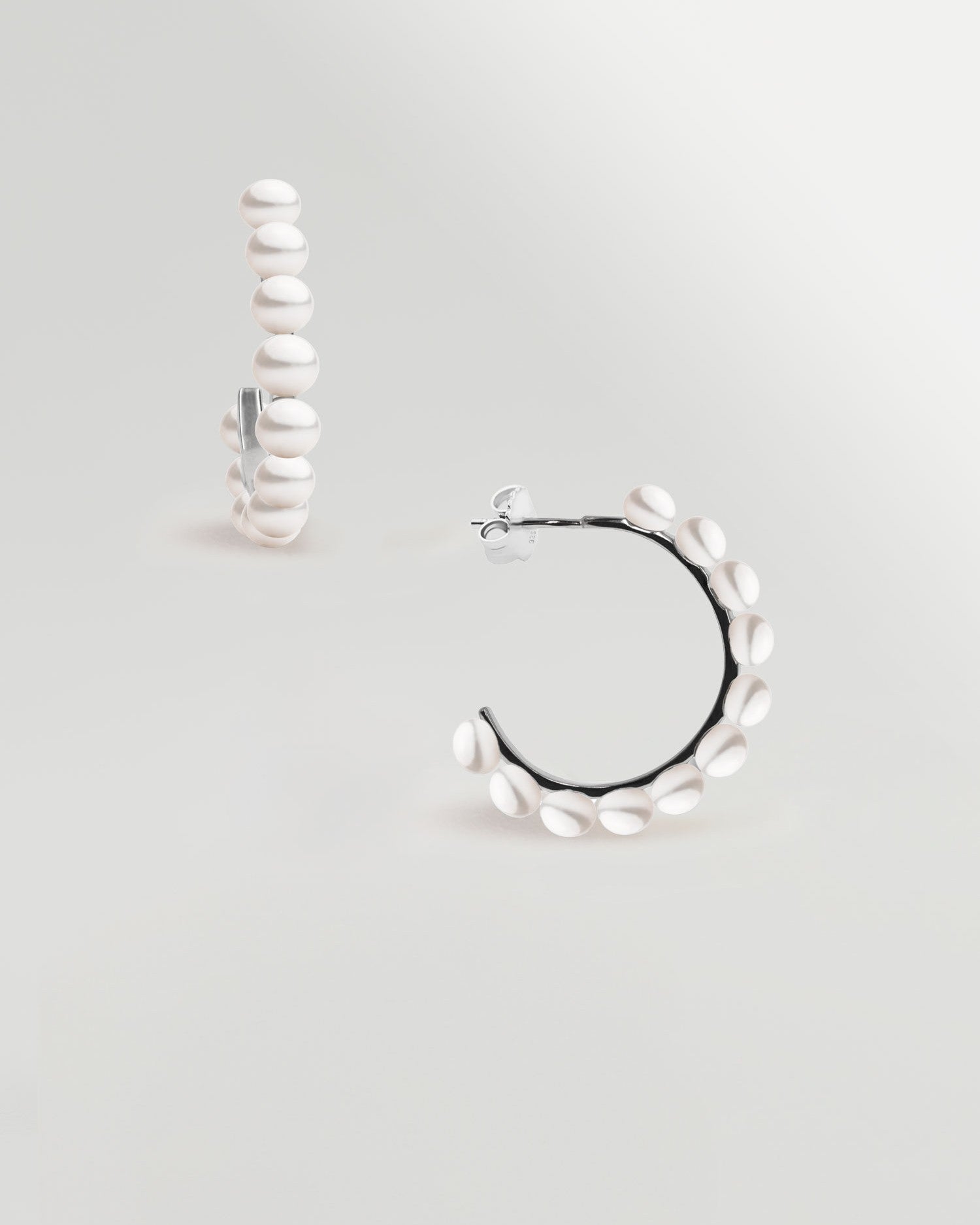 Pendientes de mujer de Aros de Plata de Perlas Cultivadas Boton y Plata de Ley Secret & You