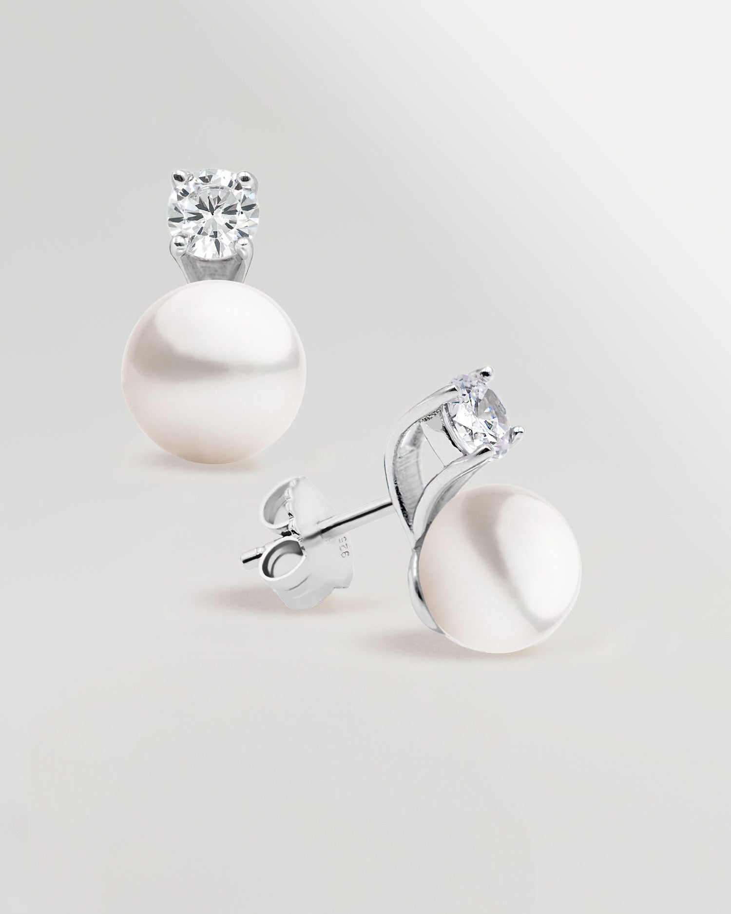 Pendientes de Perla Tu y Yo de Agua Dulce 8-9mm de Plata de Ley con Circonitas Secret & You