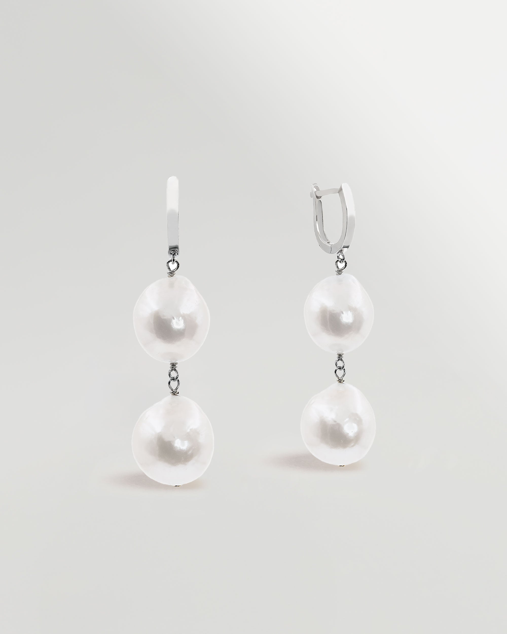 pendientes mujer dos perlas cultivadas barrocas grandes plata de ley Secret & You