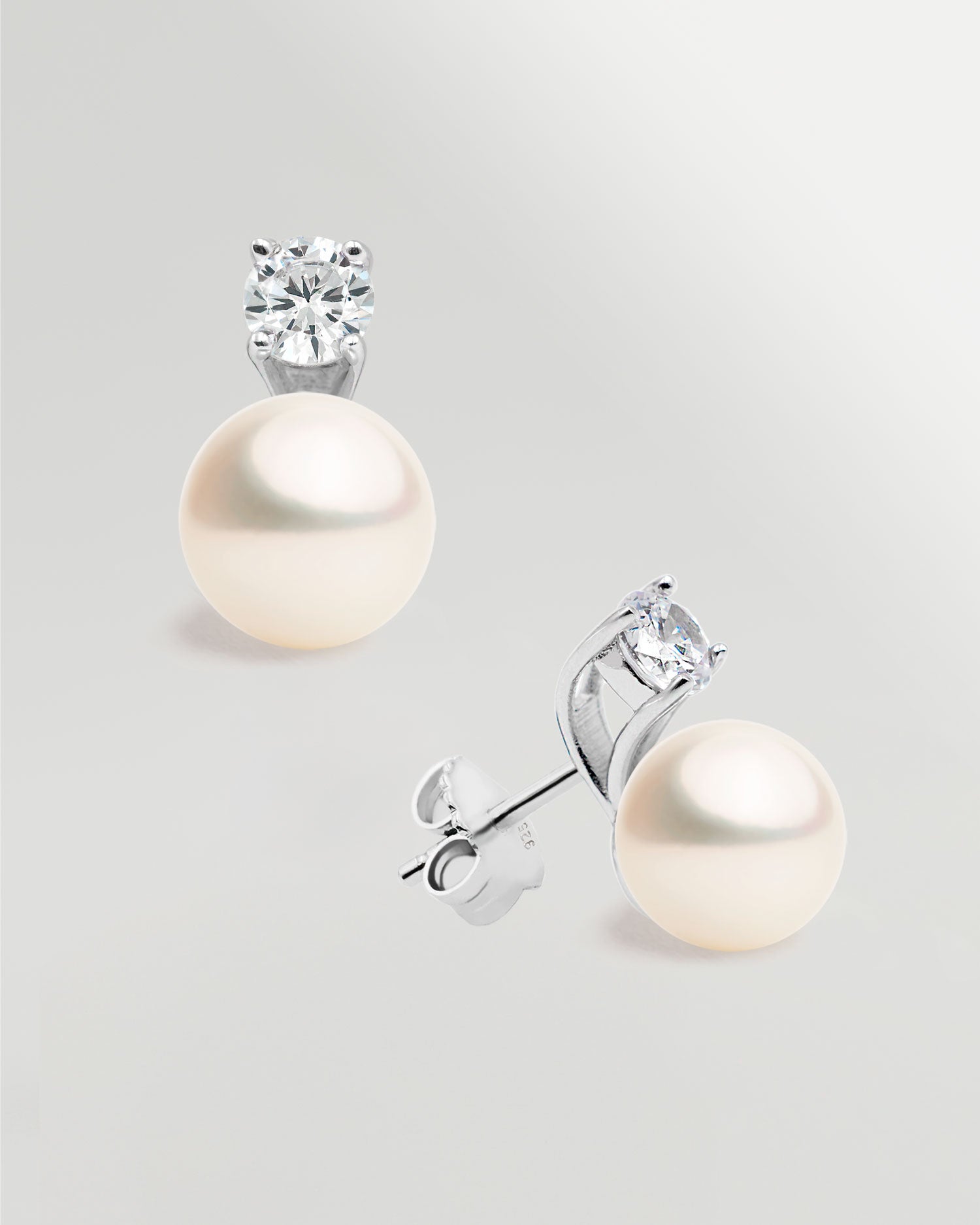 Pendientes de Perla Tu y Yo de Agua Dulce 8-9mm de Plata de Ley con Circonitas Secret & You