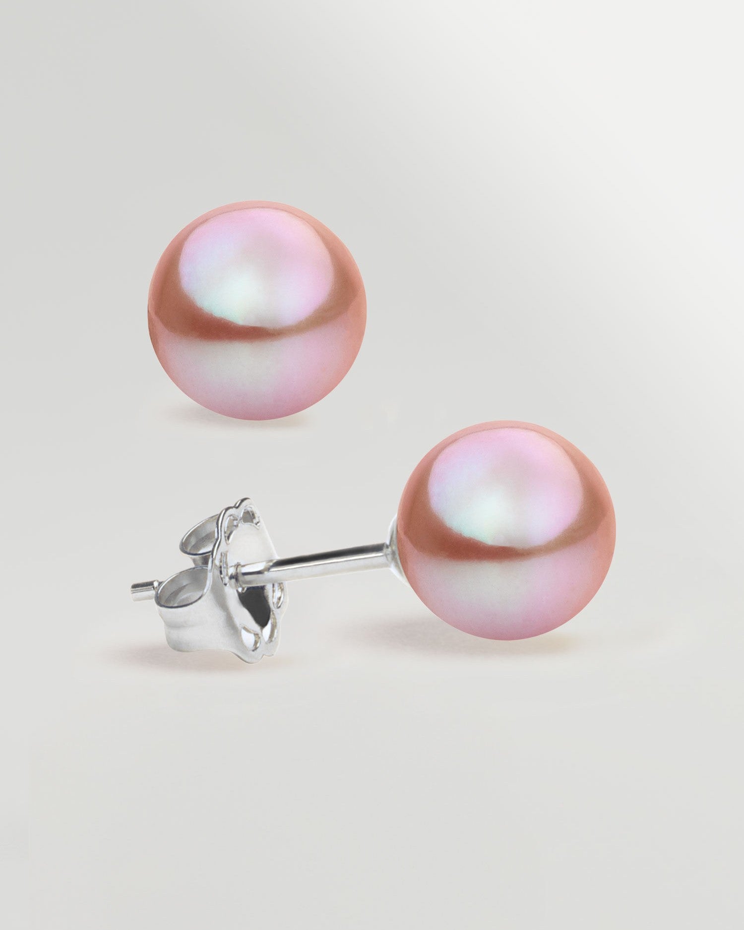 Pendientes de Perlas de Agua Dulce Redondas Color Lavanda-Rosa y Oro blanco 18K Secret & You