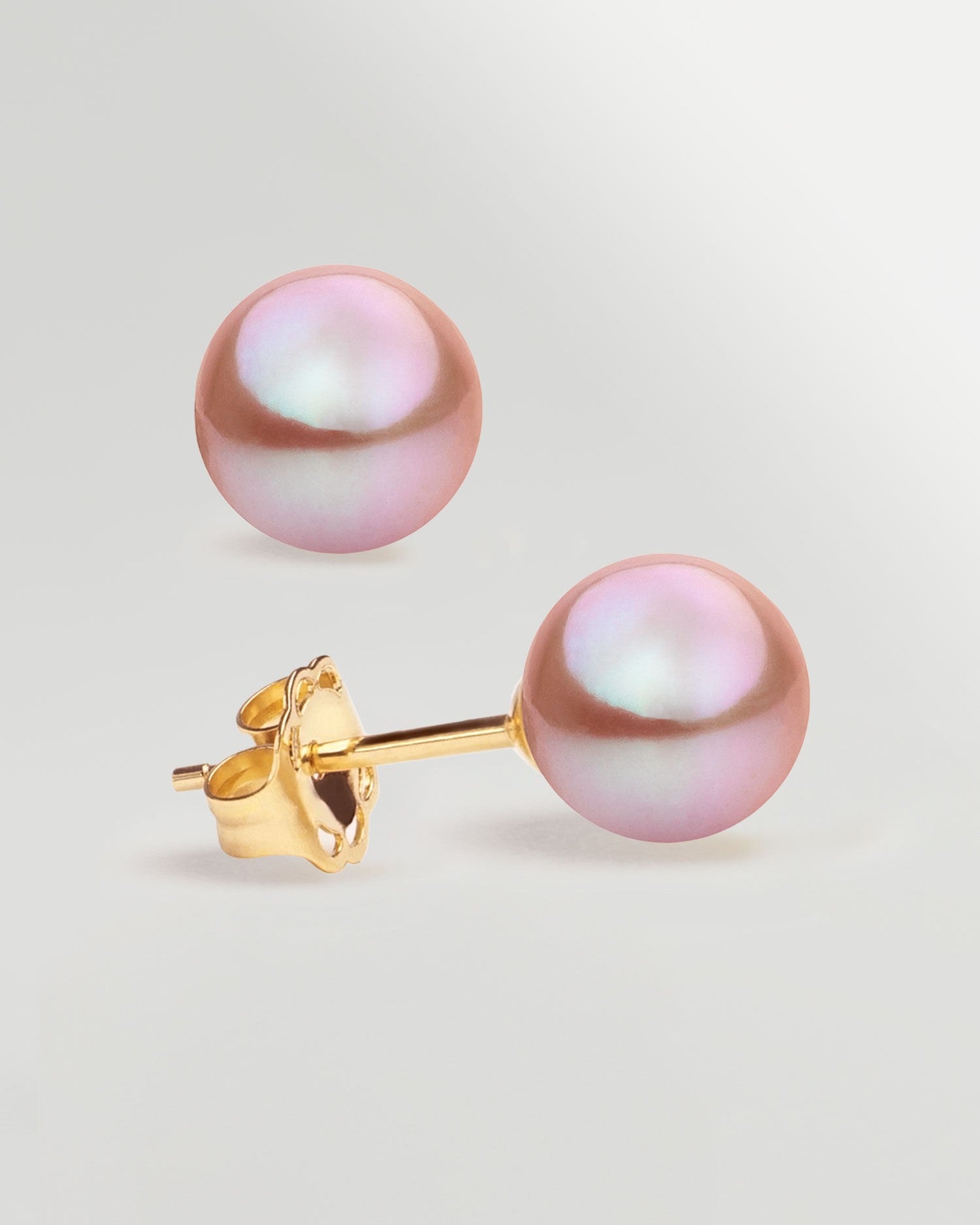 Pendientes de Perlas de Agua Dulce Redondas Color Lavanda-Rosa y Oro 18K Secret & You