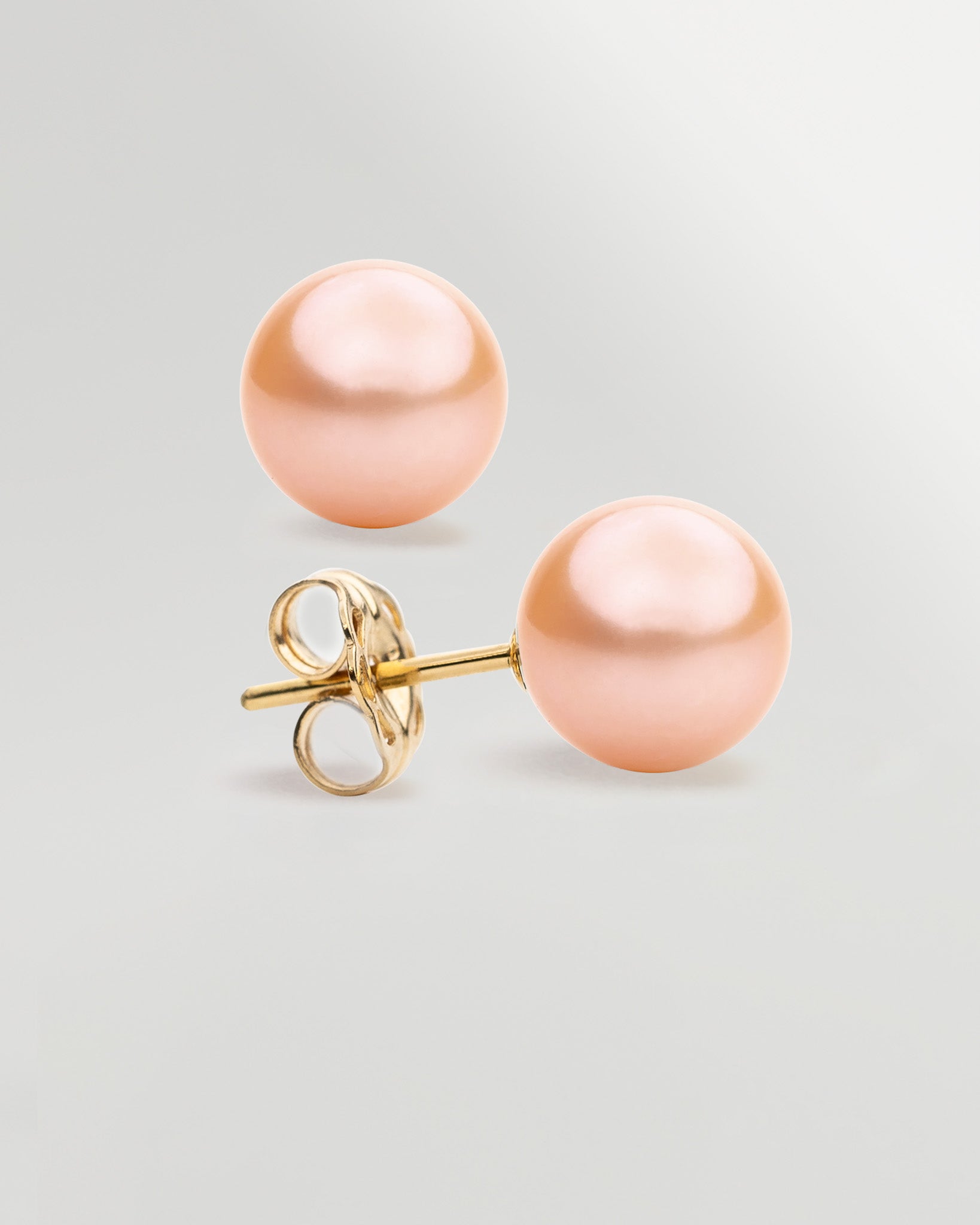 Pendientes de Perlas Redondas Melocotón - Naranja en Oro 18K