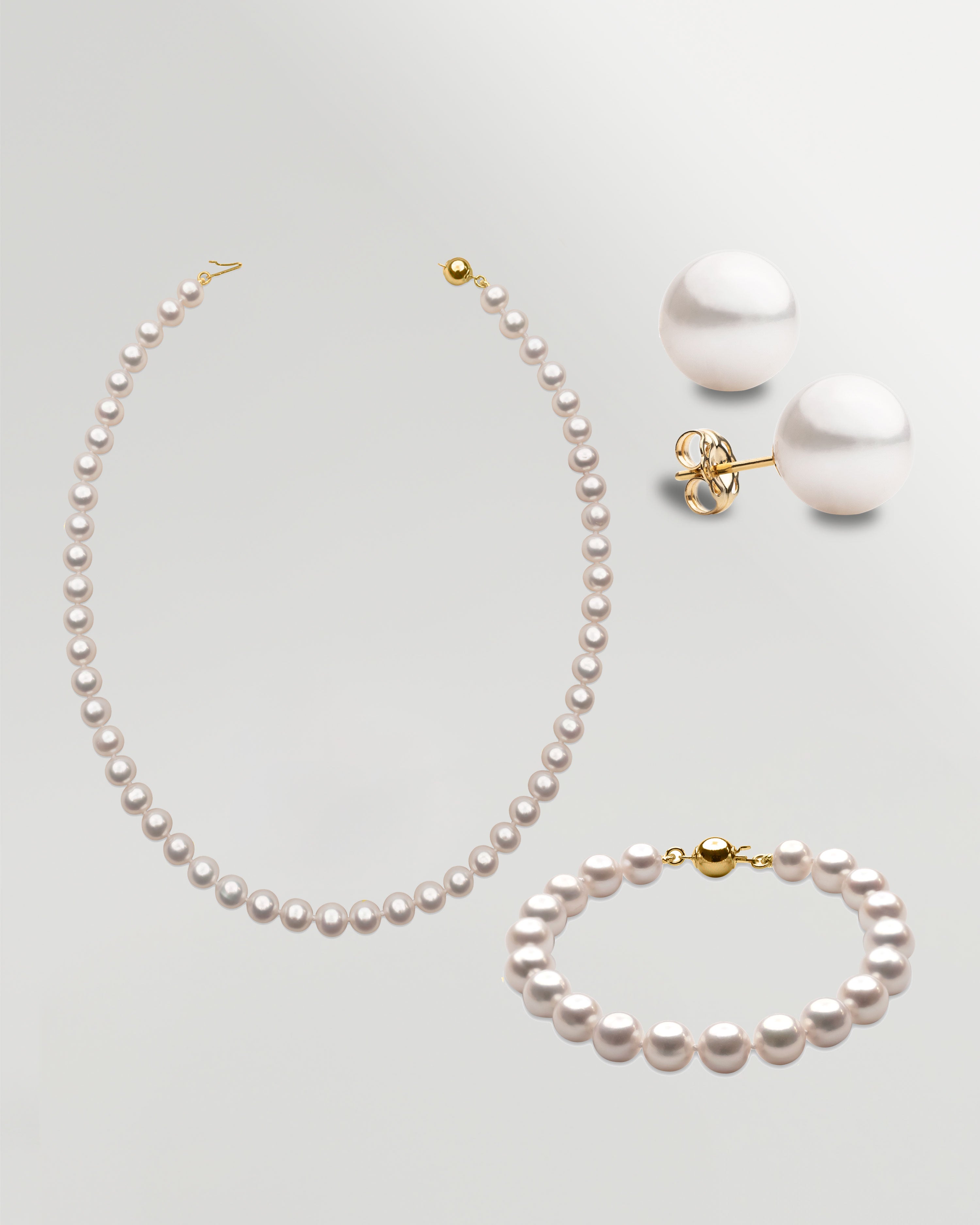 Set collar pulsera pendientes Perlas Cultivadas Agua Dulce Redondas Oro Amarillo 18K Secret & You
