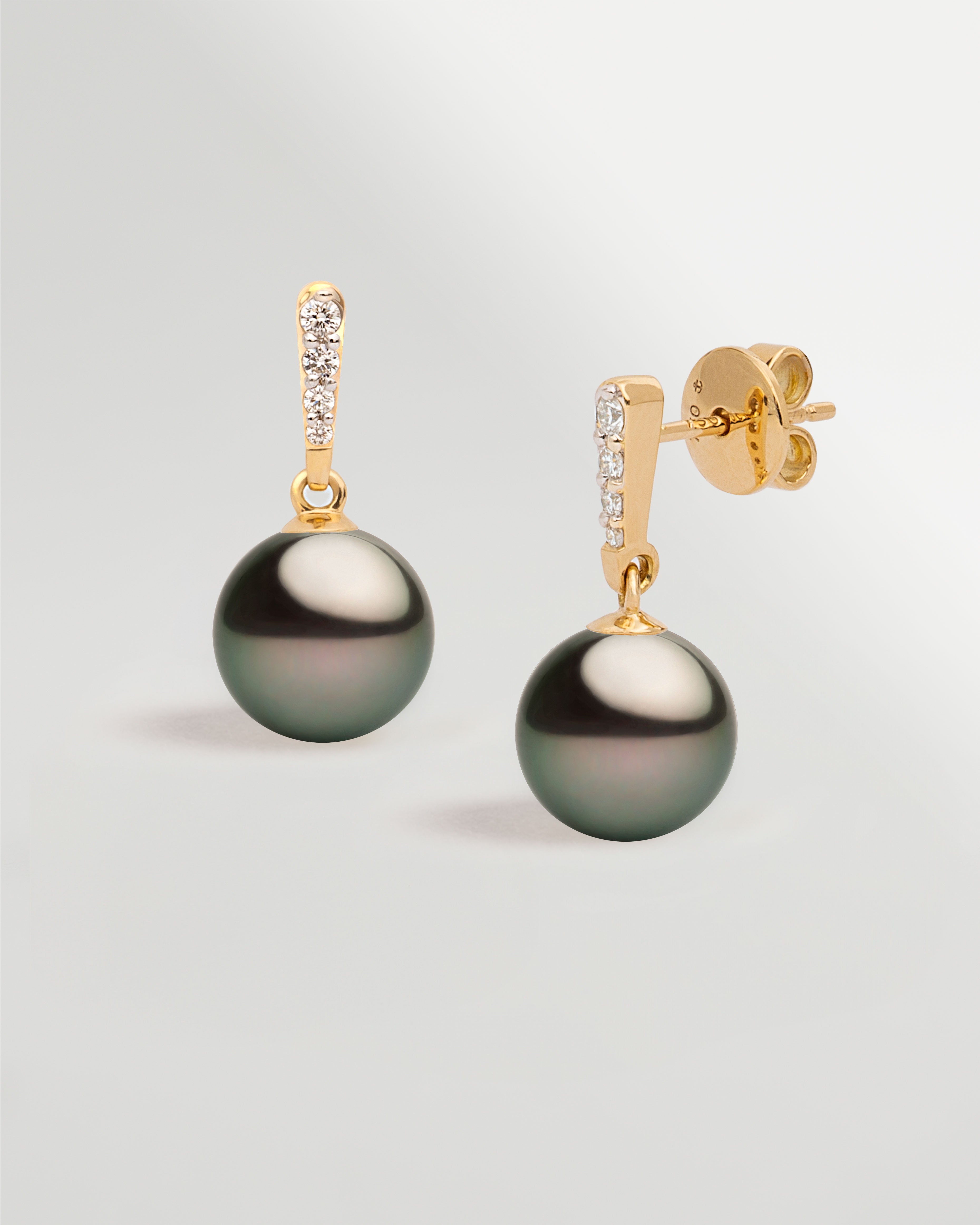 Pendientes Alyssa con Perlas Tahiti y Diamantes en Oro | 9 - 10 mm