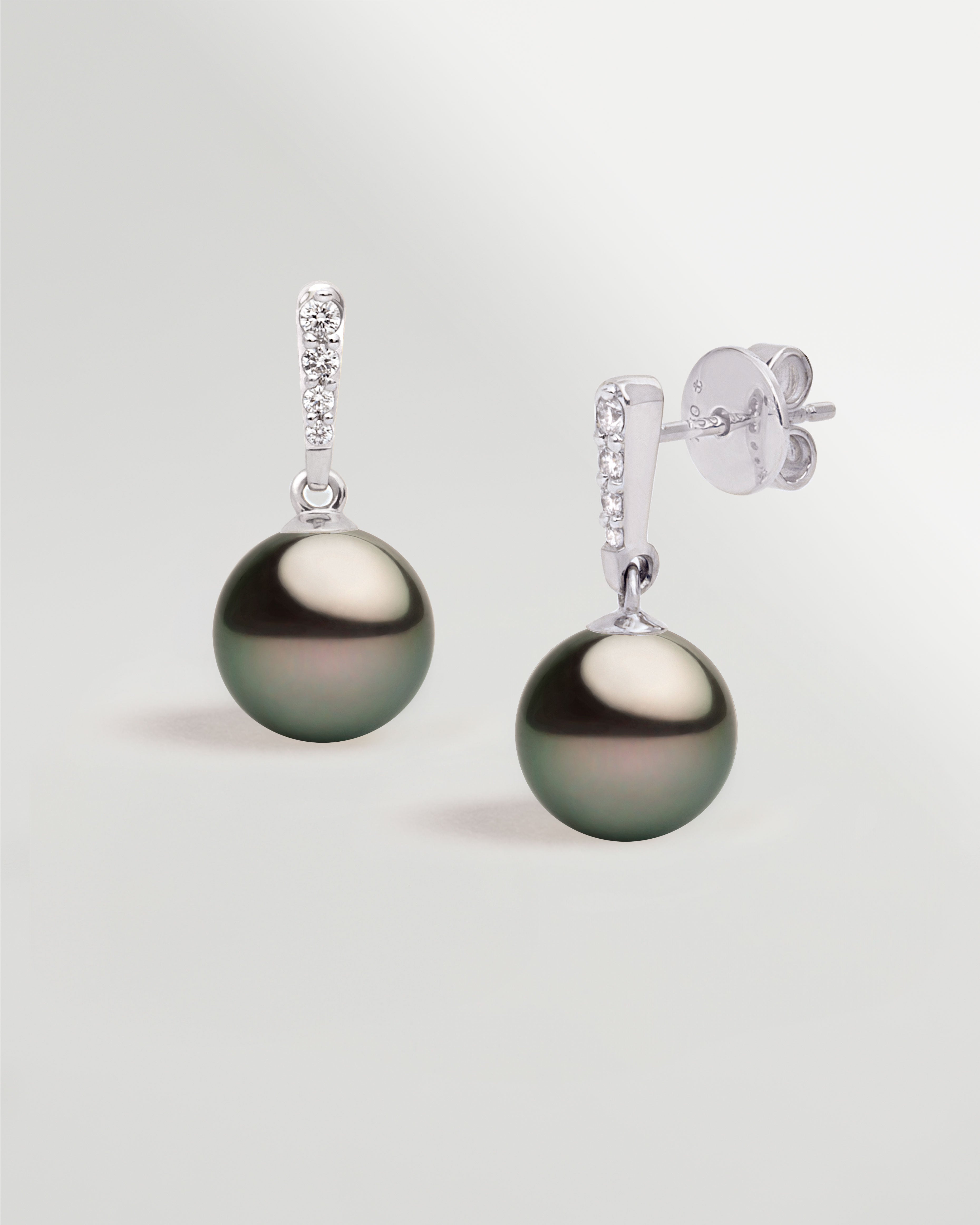 Pendientes Alyssa con Perlas Tahiti y Diamantes en Oro Blanco | 9 - 10 mm