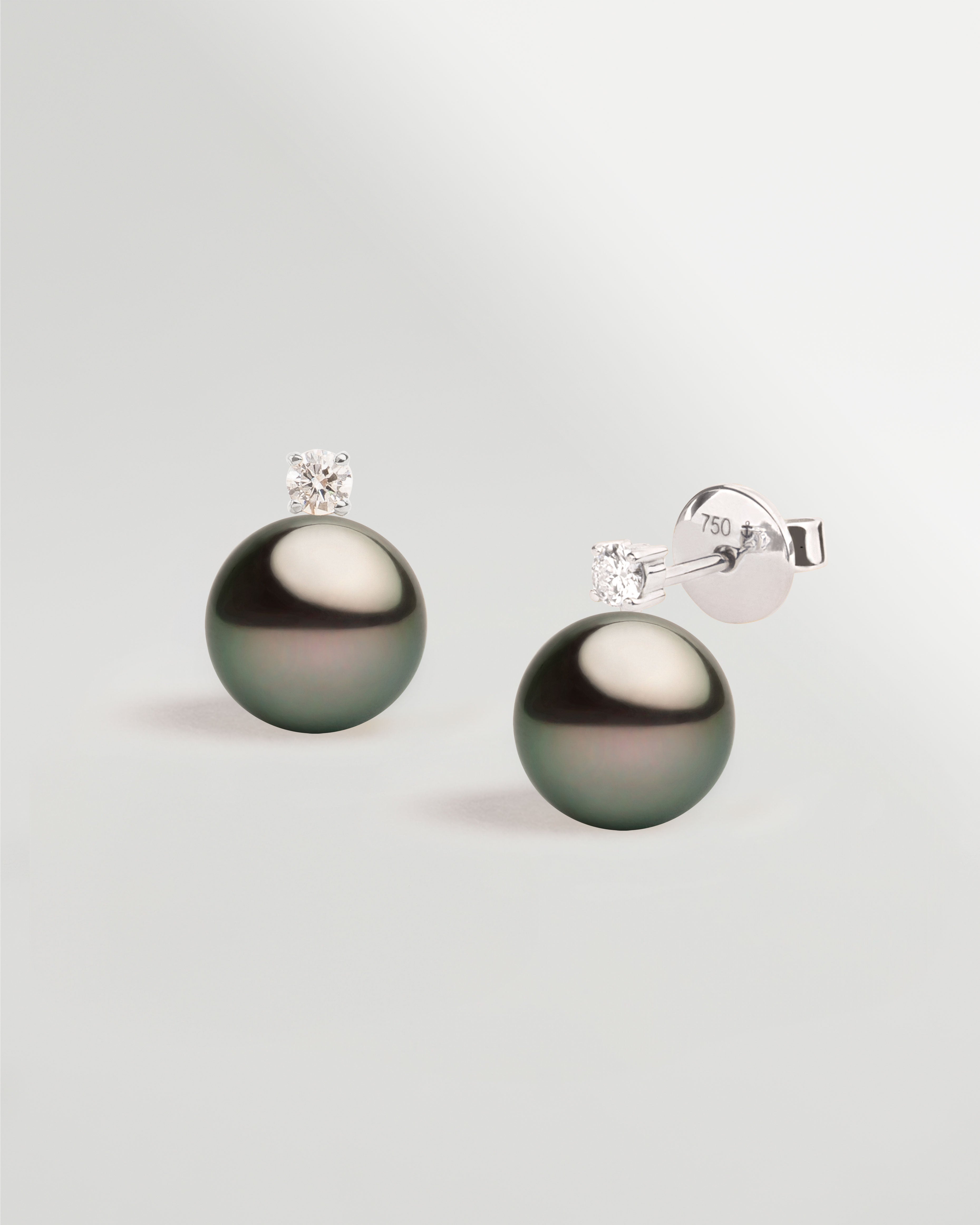 Pendientes Elara con Perlas Tahiti y Diamantes en Oro Blanco | 9 - 10 mm