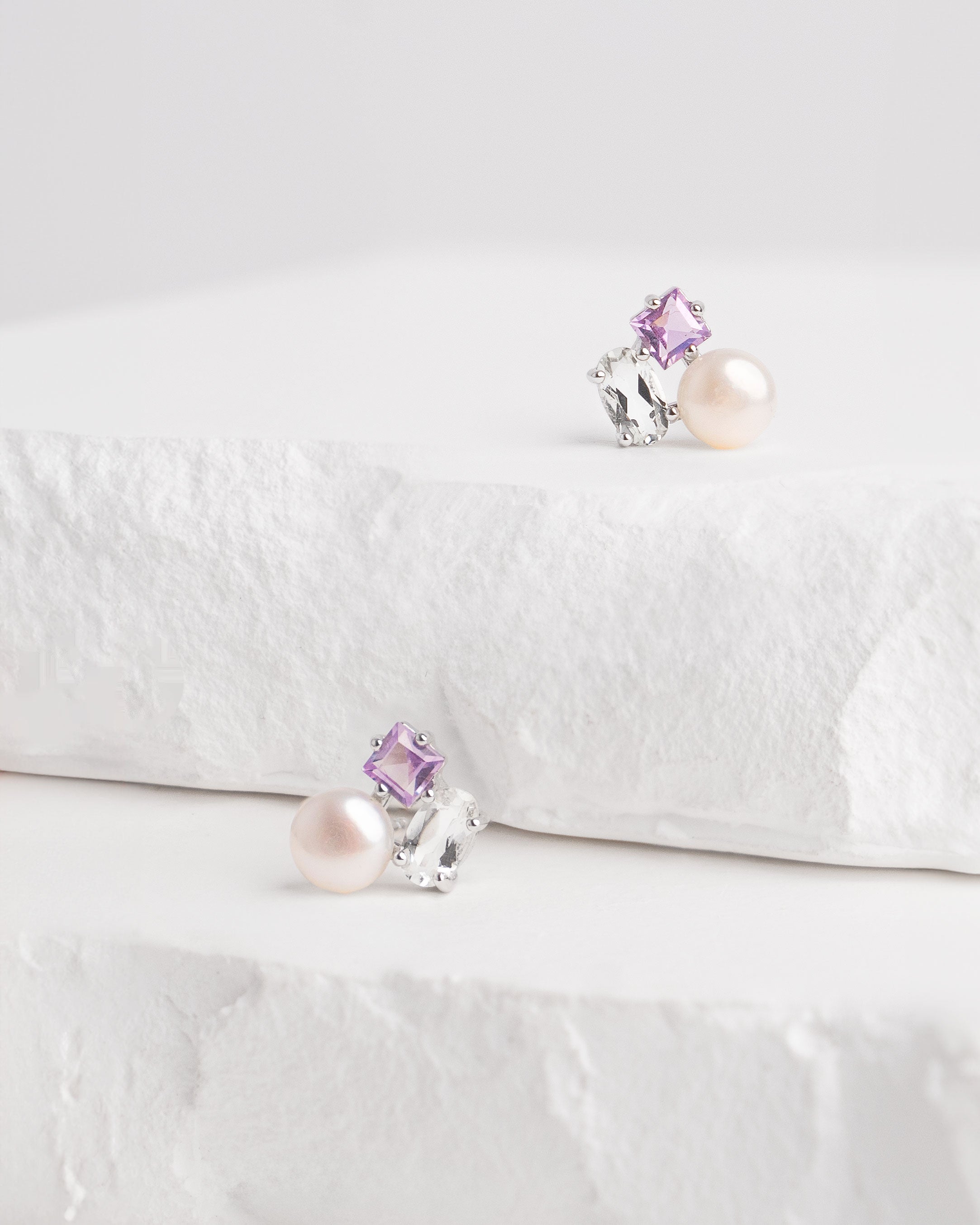 Pendientes Garland de Perla Cultivada de Agua dulce 4.5-5mm y Amatistas