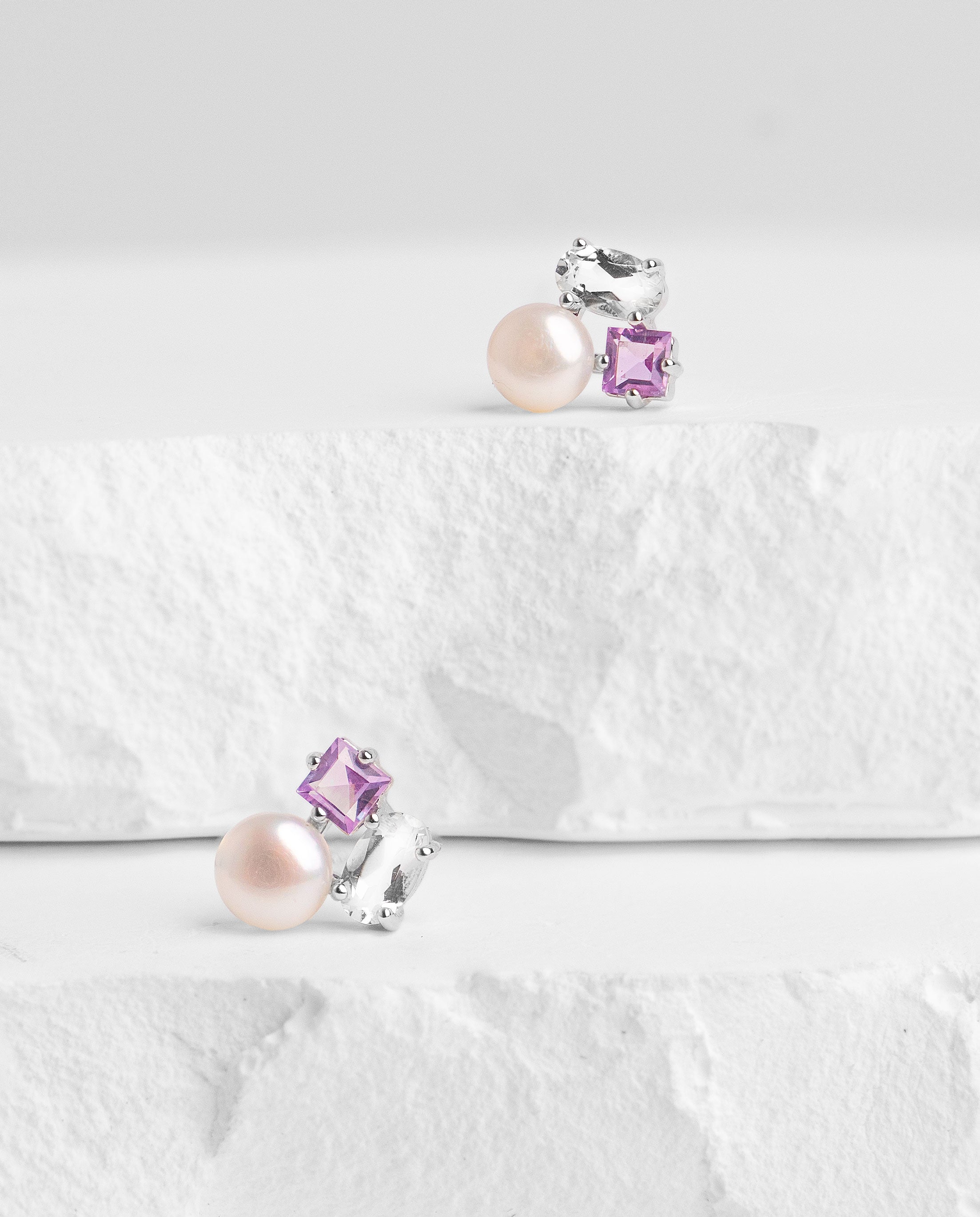Pendientes Garland de Perla Cultivada de Agua dulce 4.5-5mm y Amatistas