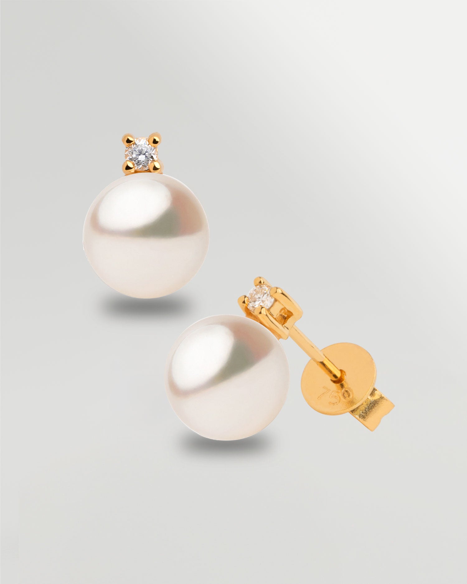 Pendientes Tu y Yo con perla redonda y diamante - Oro 18k